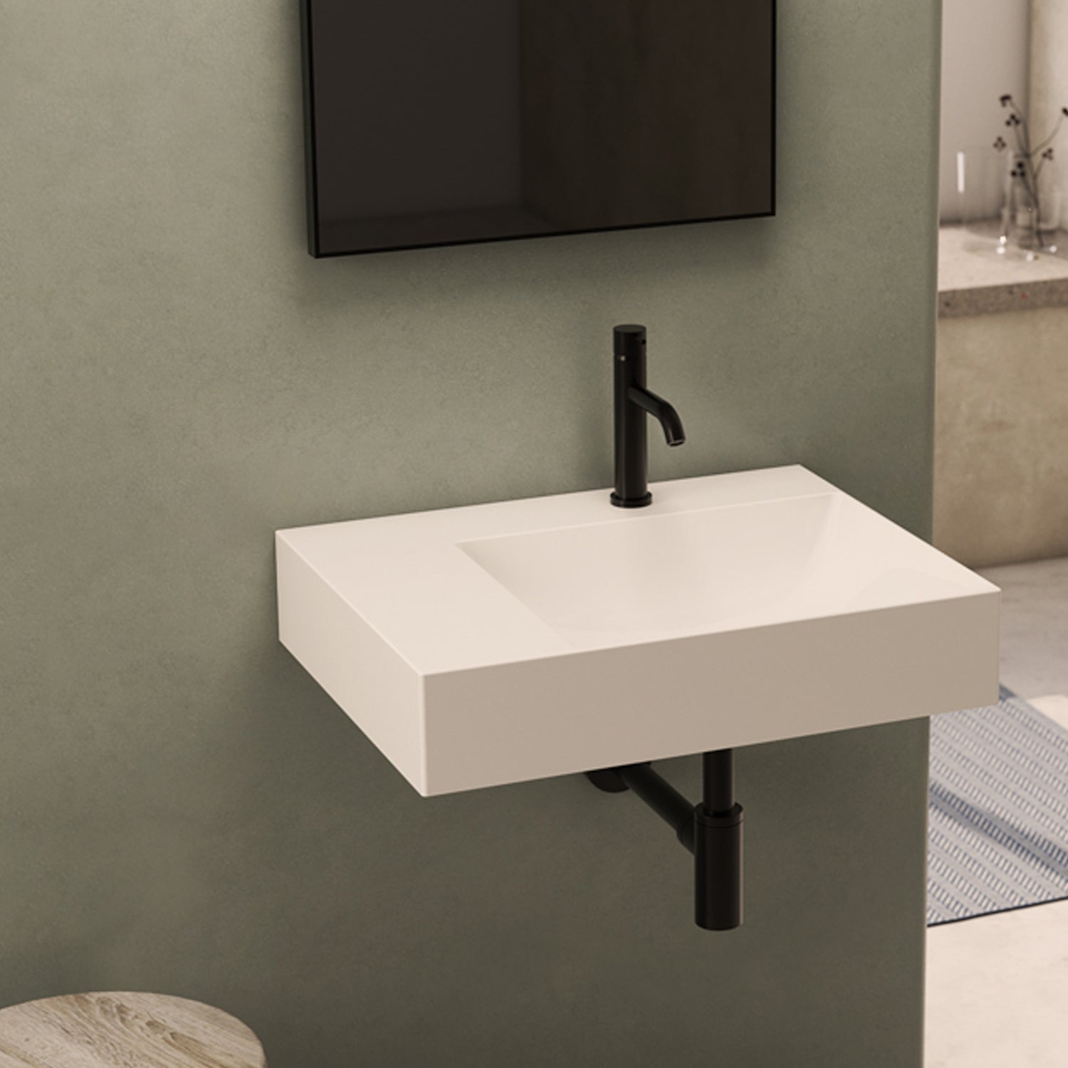  Lavabo rettangolare con piano a sinistra T-Edge 60x47x12 cm Ceramica Globo €“ Bianco lucido