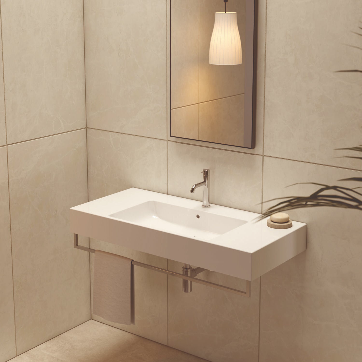  Lavabo rettangolare con piani laterali Stone 110x50x13 cm Ceramica Globo €“ Bianco lucido