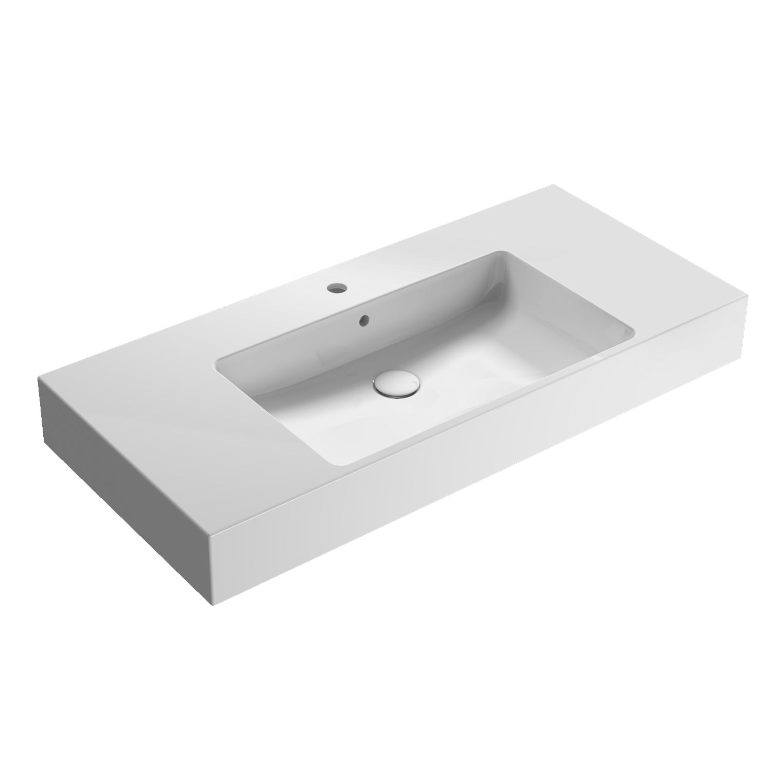 Lavabo rettangolare con piani laterali Stone 110x50x13 cm Ceramica Globo €“ Bianco lucido
