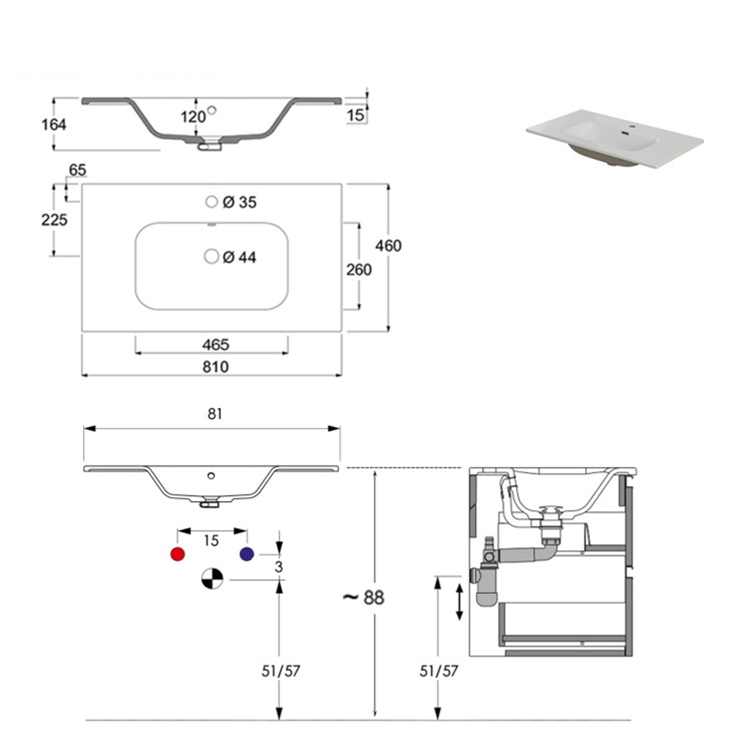 900220 - Composizione Bagno Sospesa Lunghezza 80 cm Separata con Cassetti Soft-Close Collezione Revival Cubi&co - Noce Canaletto 3