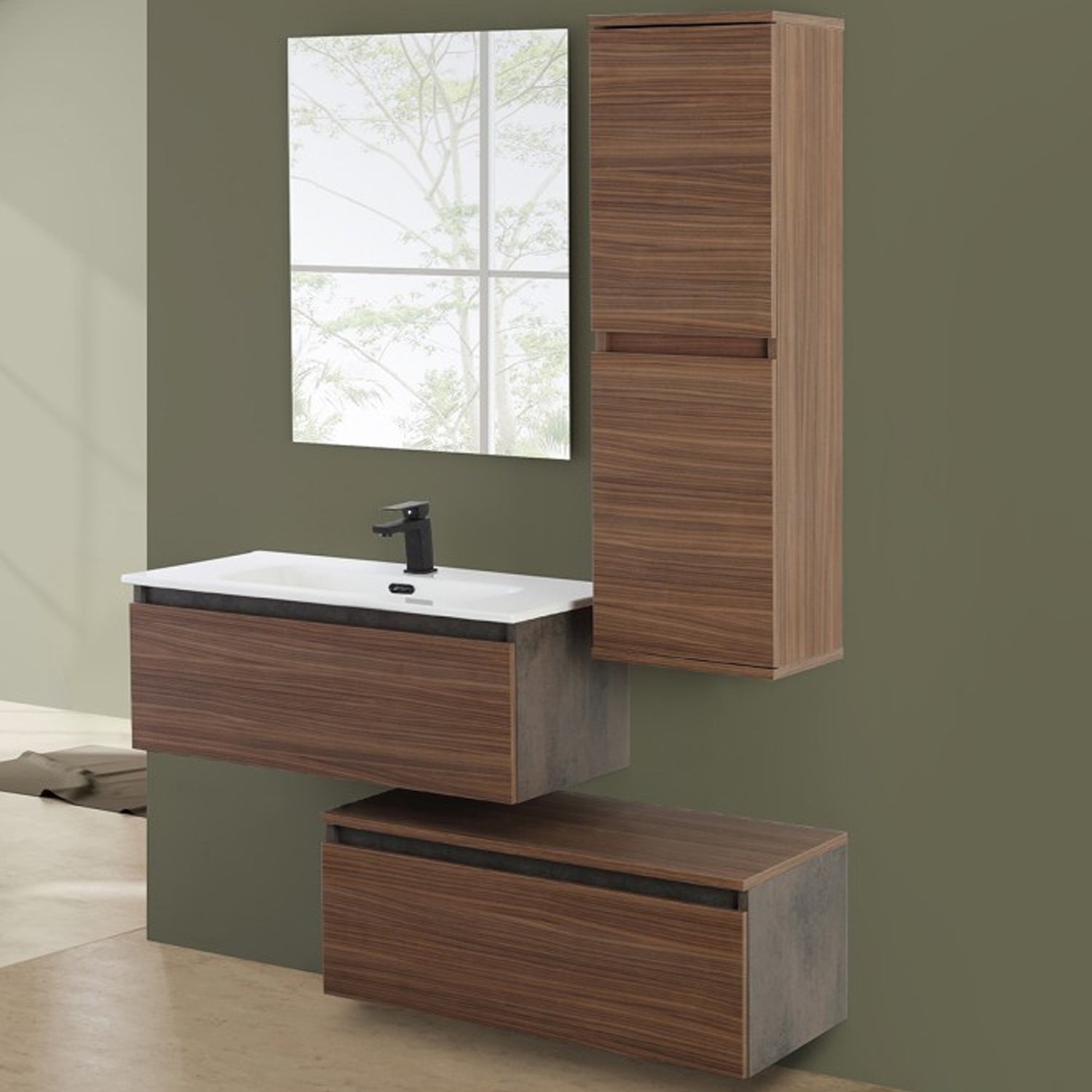 900220 - Composizione Bagno Sospesa Lunghezza 80 cm Separata con Cassetti Soft-Close Collezione Revival Cubi&co - Noce Canaletto 4