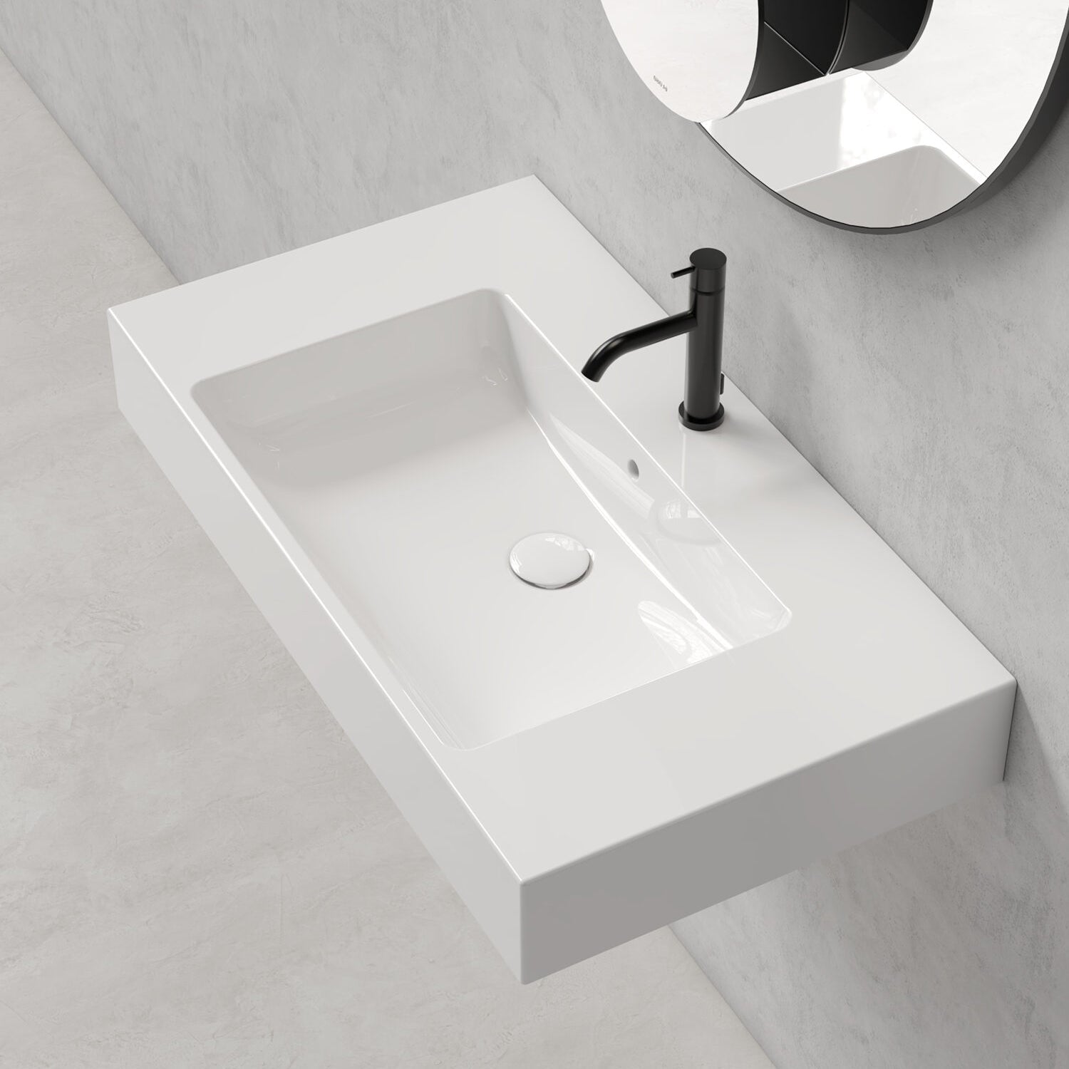 Lavabo rettangolare con piani laterali Stone 90x50x13 cm Ceramica Globo €“ Bianco lucido