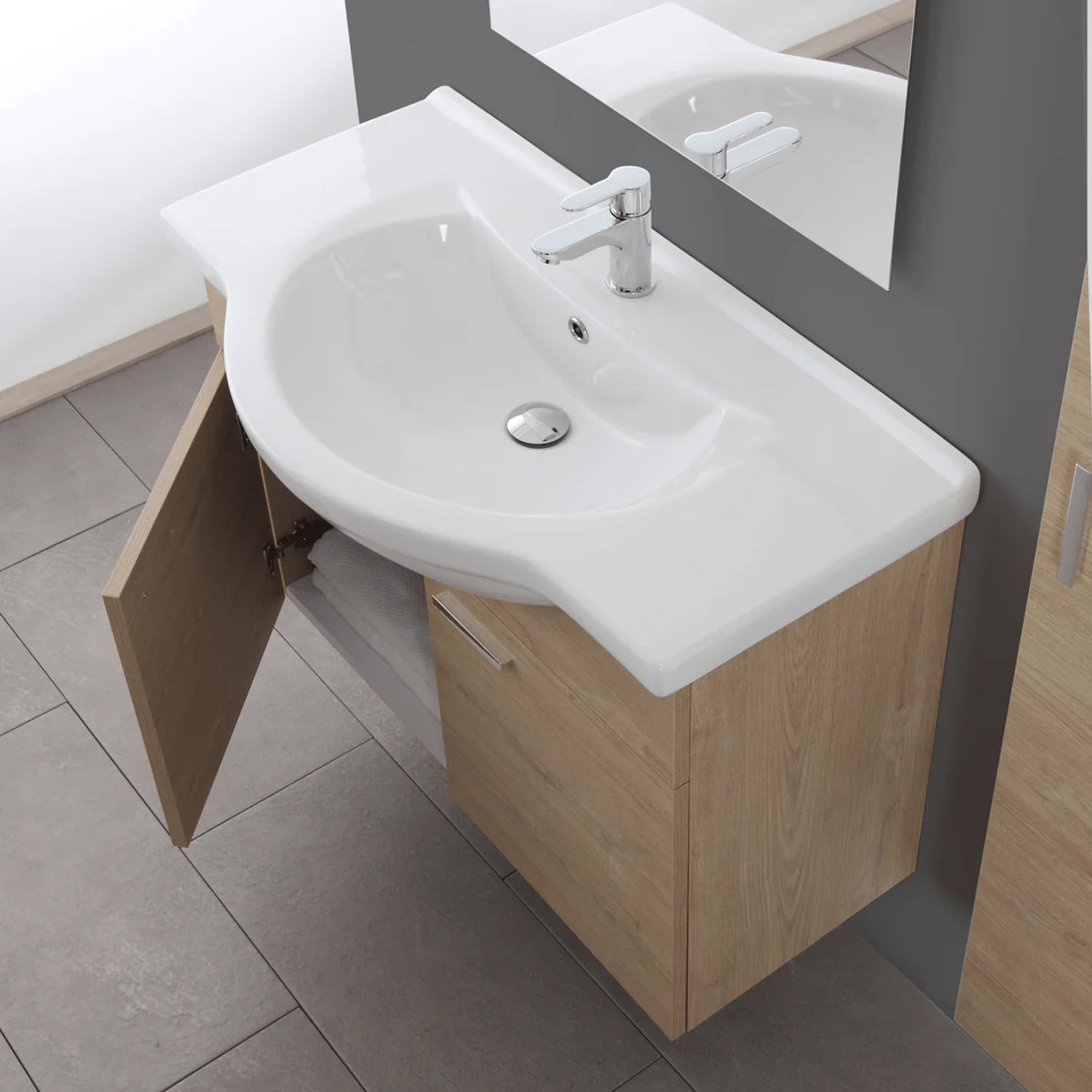 799302 - Composizione Bagno Sospesa 85x63x49,5 cm con Due Ante  serie Star Cubi&co - Rovere Dolomite 3