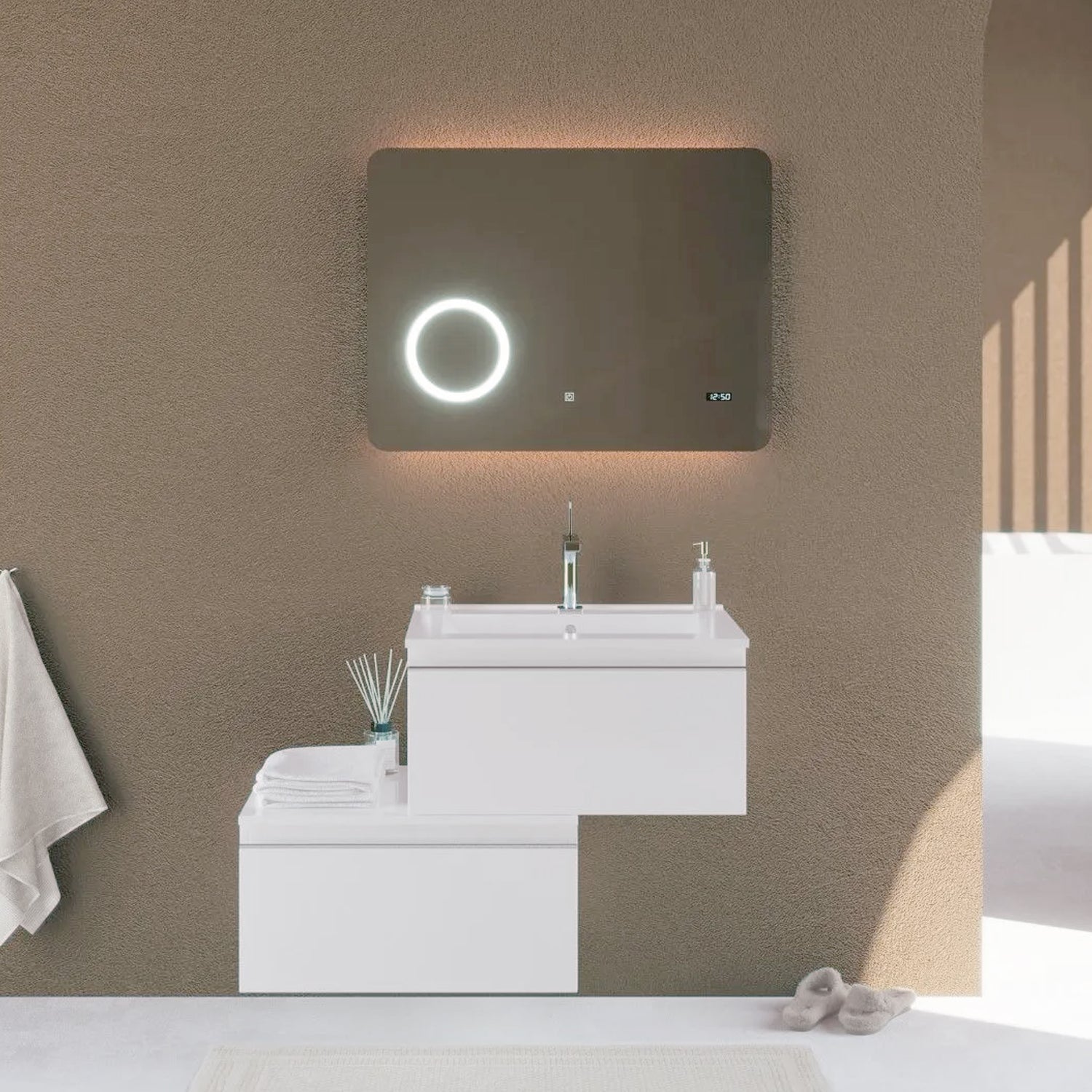 Mobile bagno sospeso a due cassetti con lavabo