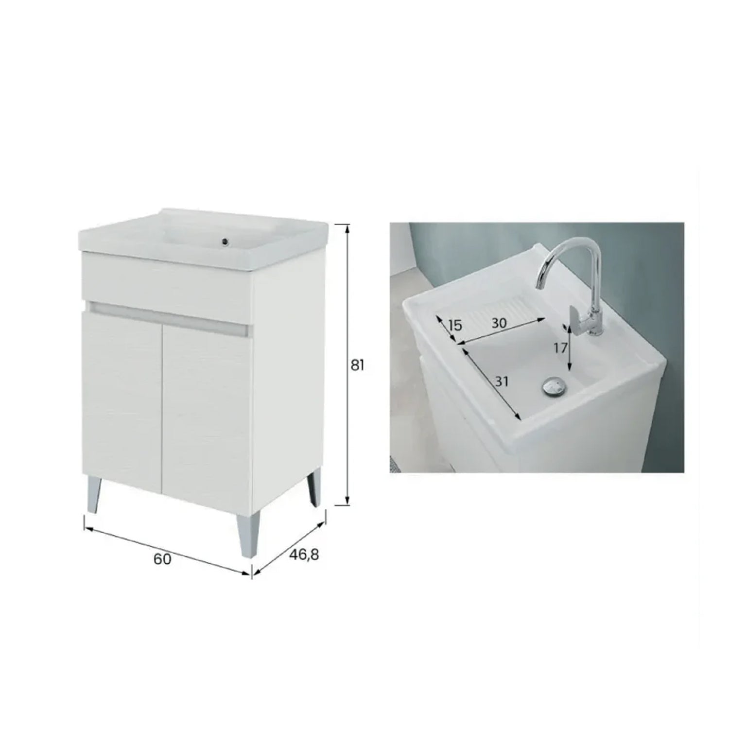 900342 - Lavatoio da Bagno 60 cm con Vasca in Ceramica Collezione Aurora Bathcore 4