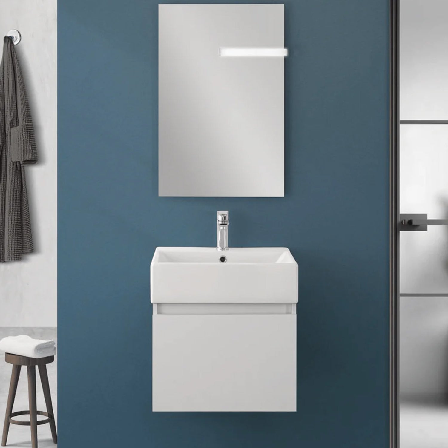 900320 - Composizione Bagno Sospesa 50 cm con Anta Slow-Motion e Consolle in Ceramica Collezione Kairos Cubi&co MDF