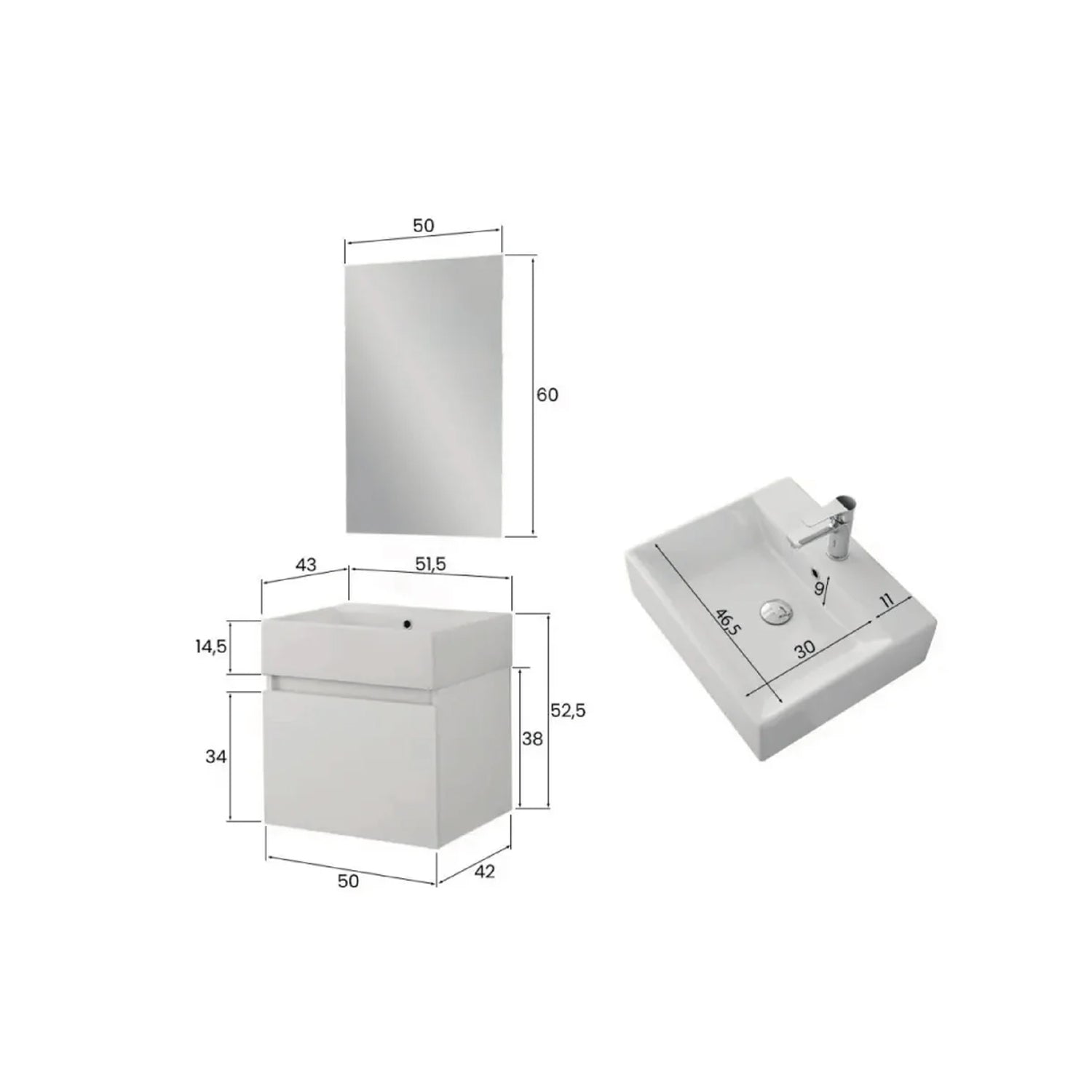 900320 - Composizione Bagno Sospesa 50 cm con Anta Slow-Motion e Consolle in Ceramica Collezione Kairos Cubi&co MDF 2