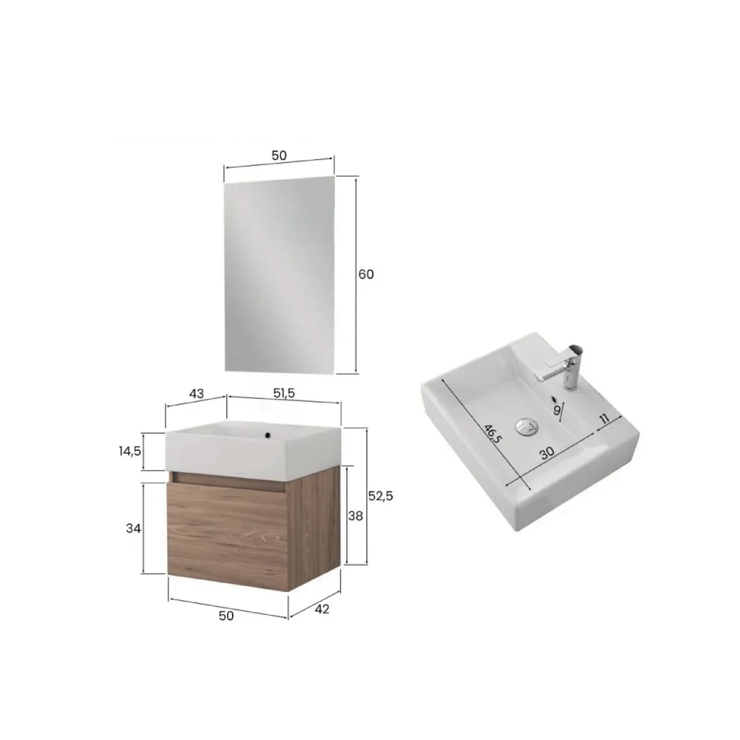 900321 - Composizione Bagno Sospesa 50 cm con Anta Slow-Motion e Consolle in Ceramica Collezione Kairos Cubi&co MDF 2