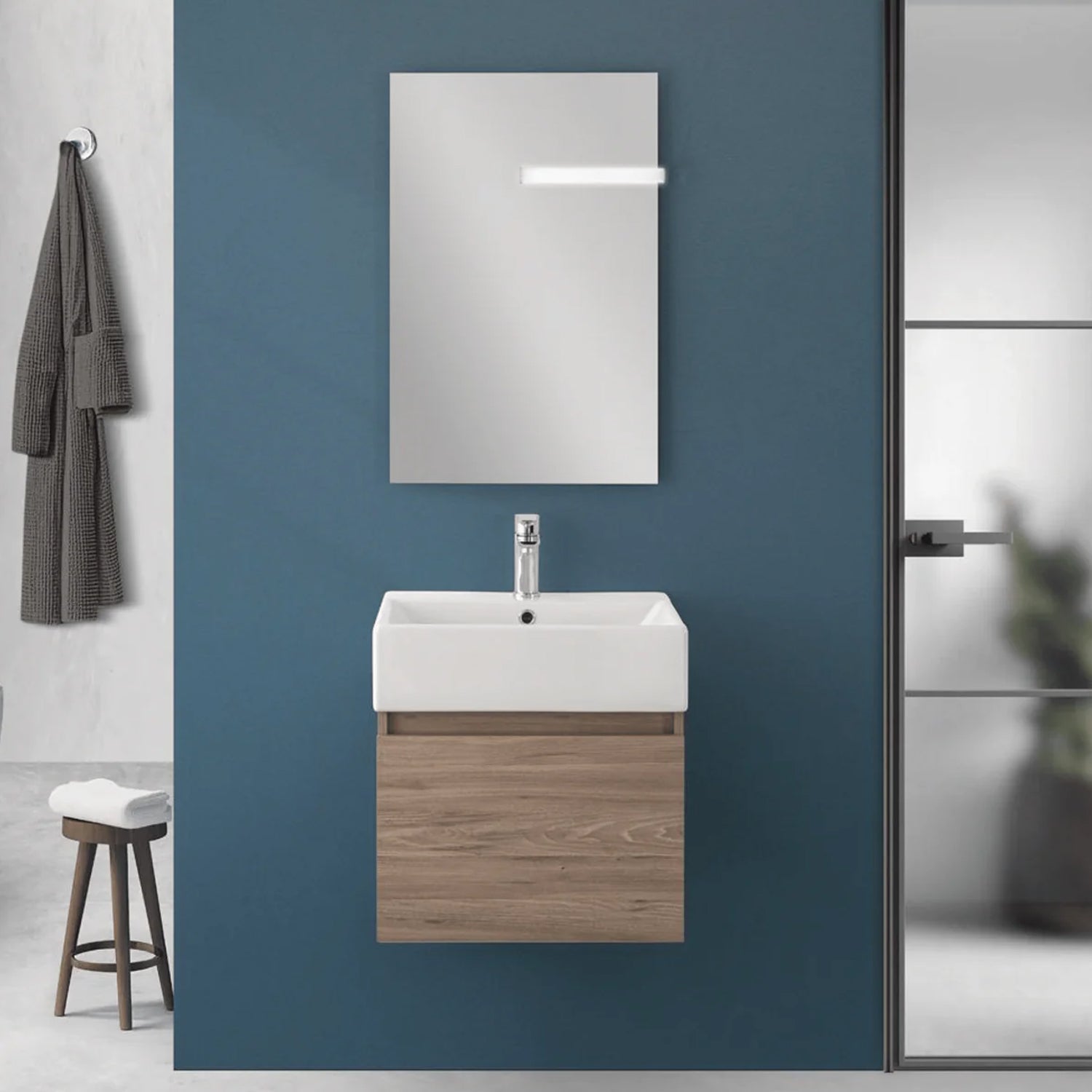 900321 - Composizione Bagno Sospesa 50 cm con Anta Slow-Motion e Consolle in Ceramica Collezione Kairos Cubi&co MDF