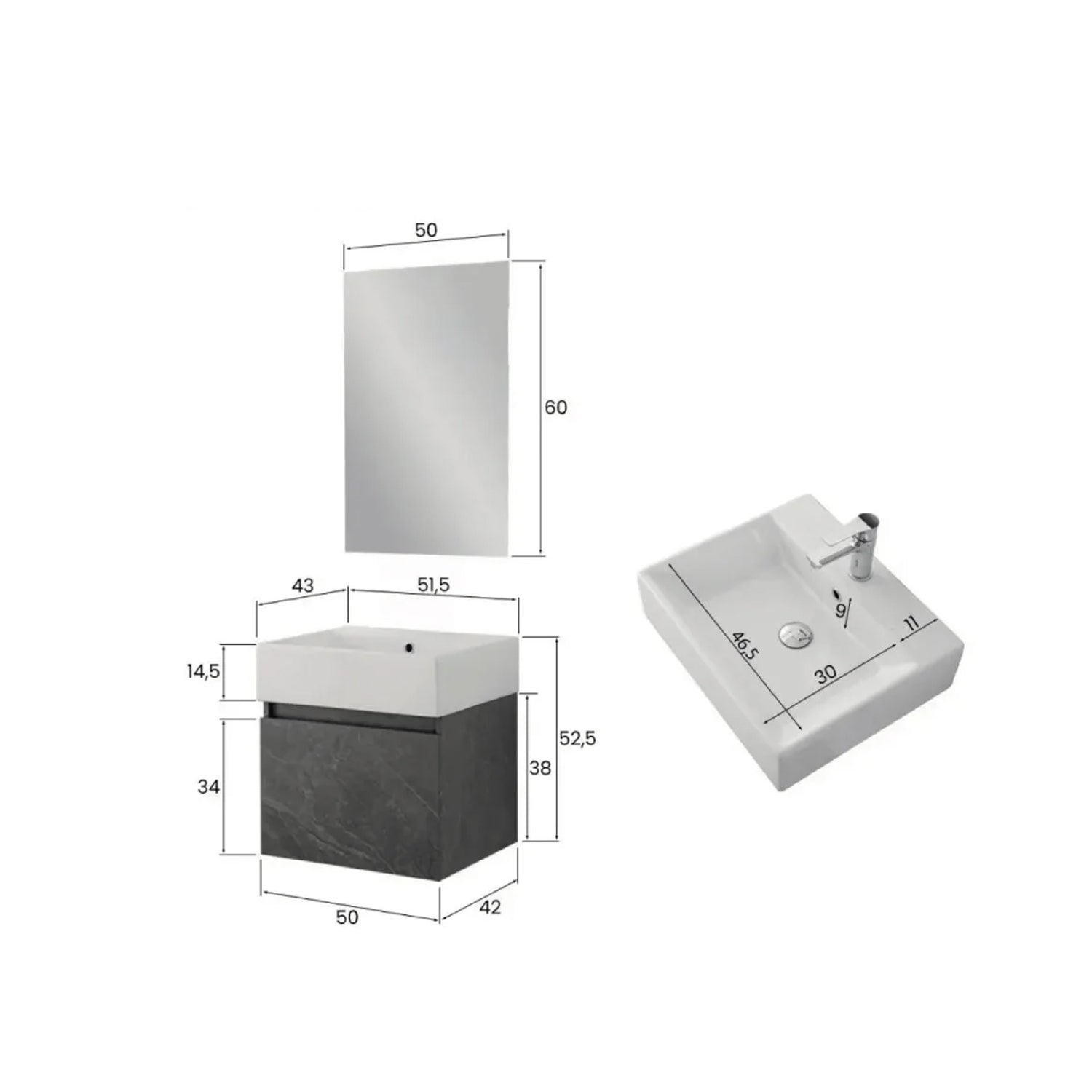 900322 - Composizione Bagno Sospesa 50 cm con Anta Slow-Motion e Consolle in Ceramica Collezione Kairos Cubi&co MDF 2