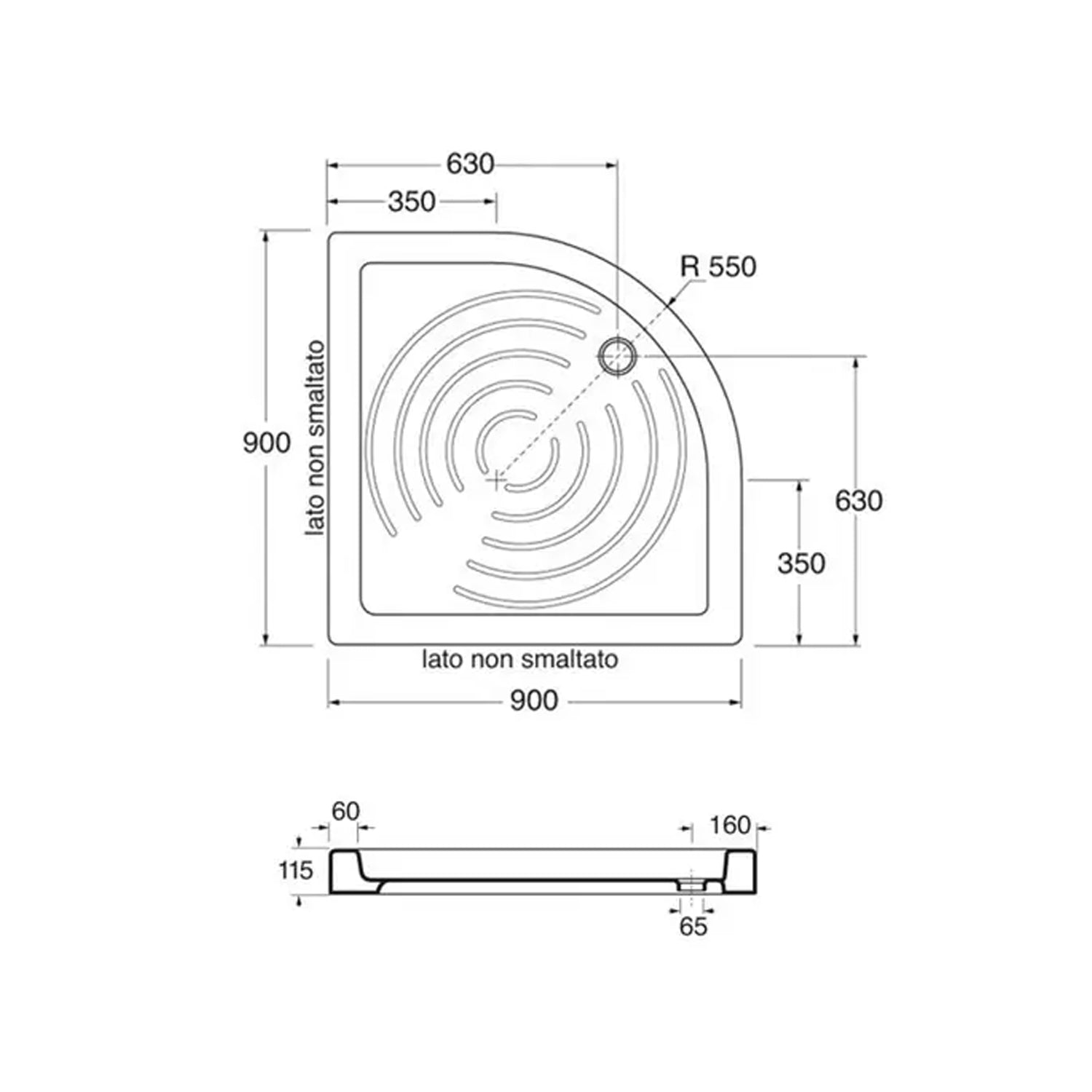  Piatto doccia semicircolare in ceramica Galileo 90x90cm Made in Italy