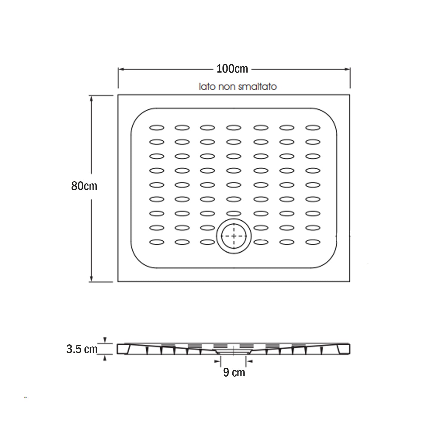  Piatto doccia in ceramica Ellisse 80x100cm Made in Italy