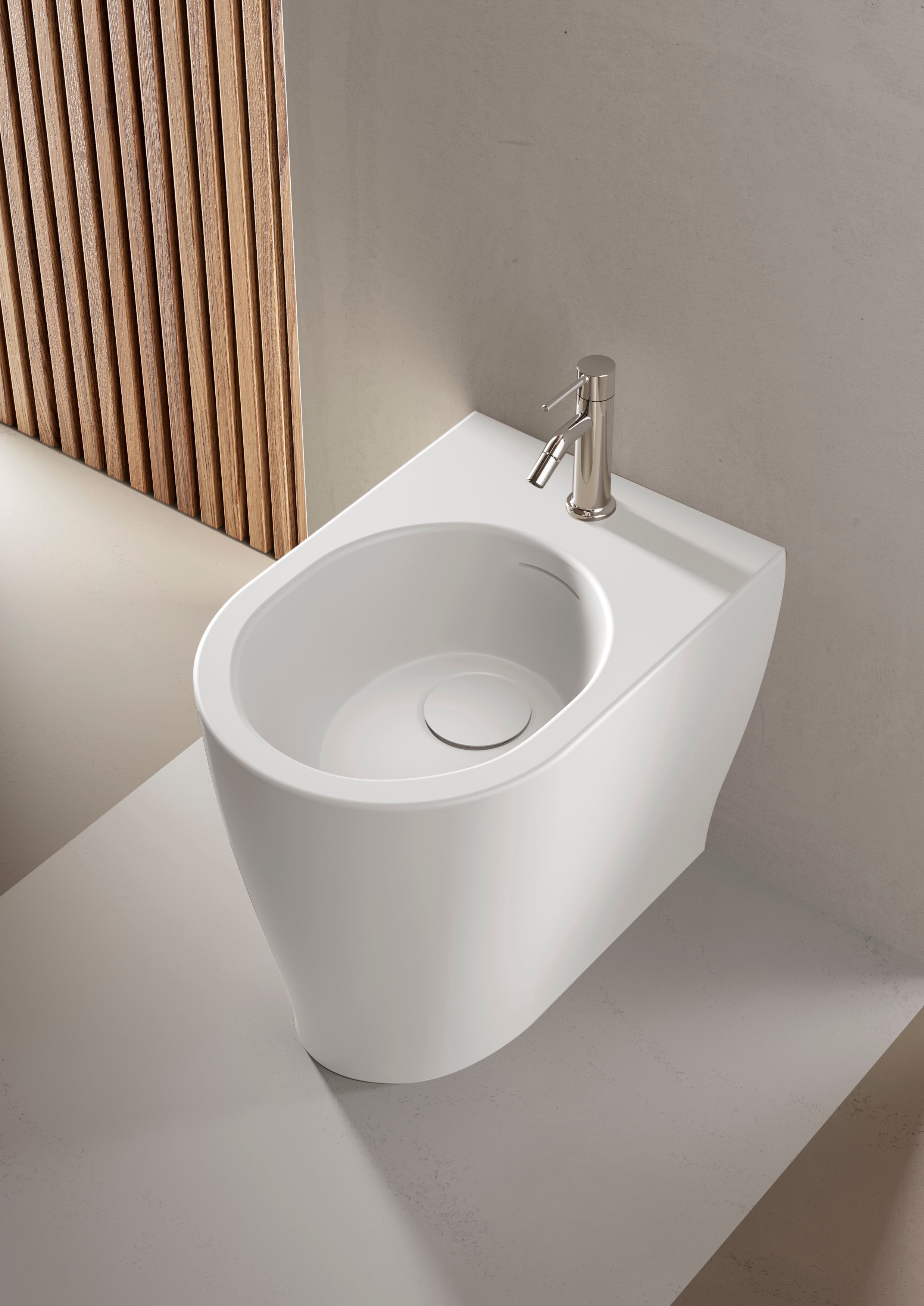  Sanitari filomuro senza brida scarico traslato Domus Falerii collezione Multipla 52x36 cm bianco lucido