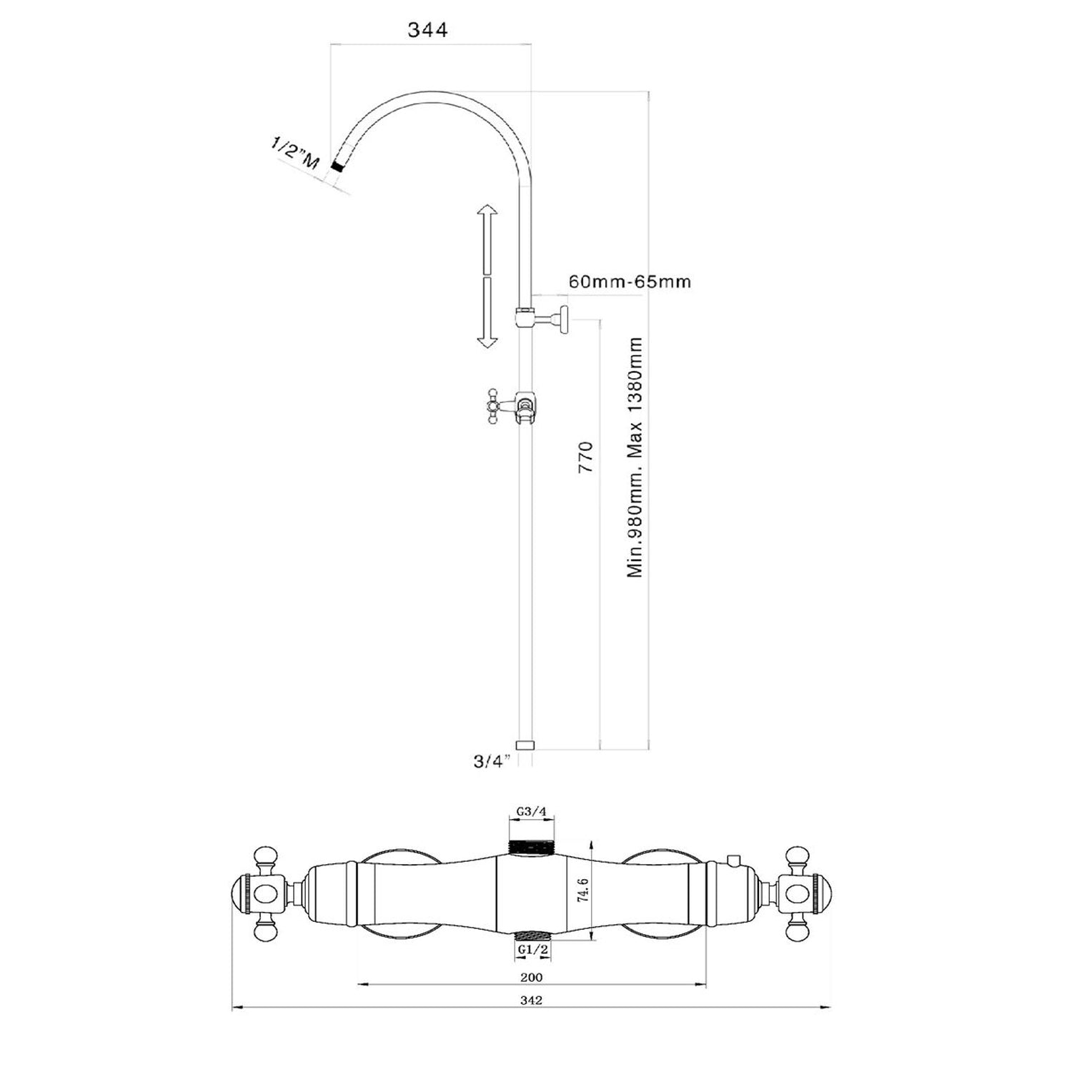 2cm in ottone con soffione e termostatico TM3S by CeramicStore | Lo specialista del tuo bagno