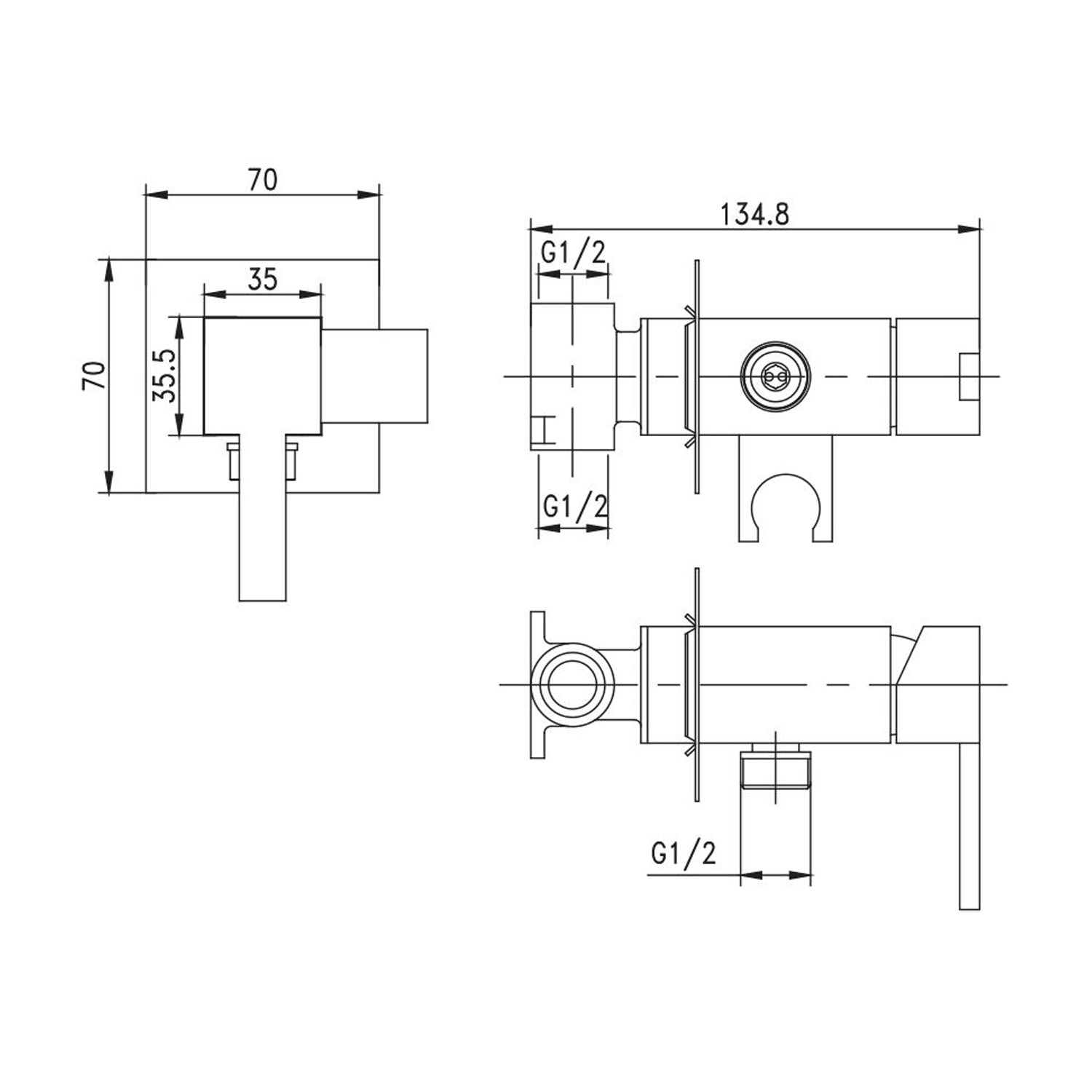  Miscelatore quadro per idroscopino in ottone con supporto doccia attacco 1/2M nero by CeramicStore | Lo specialista del tuo bagno