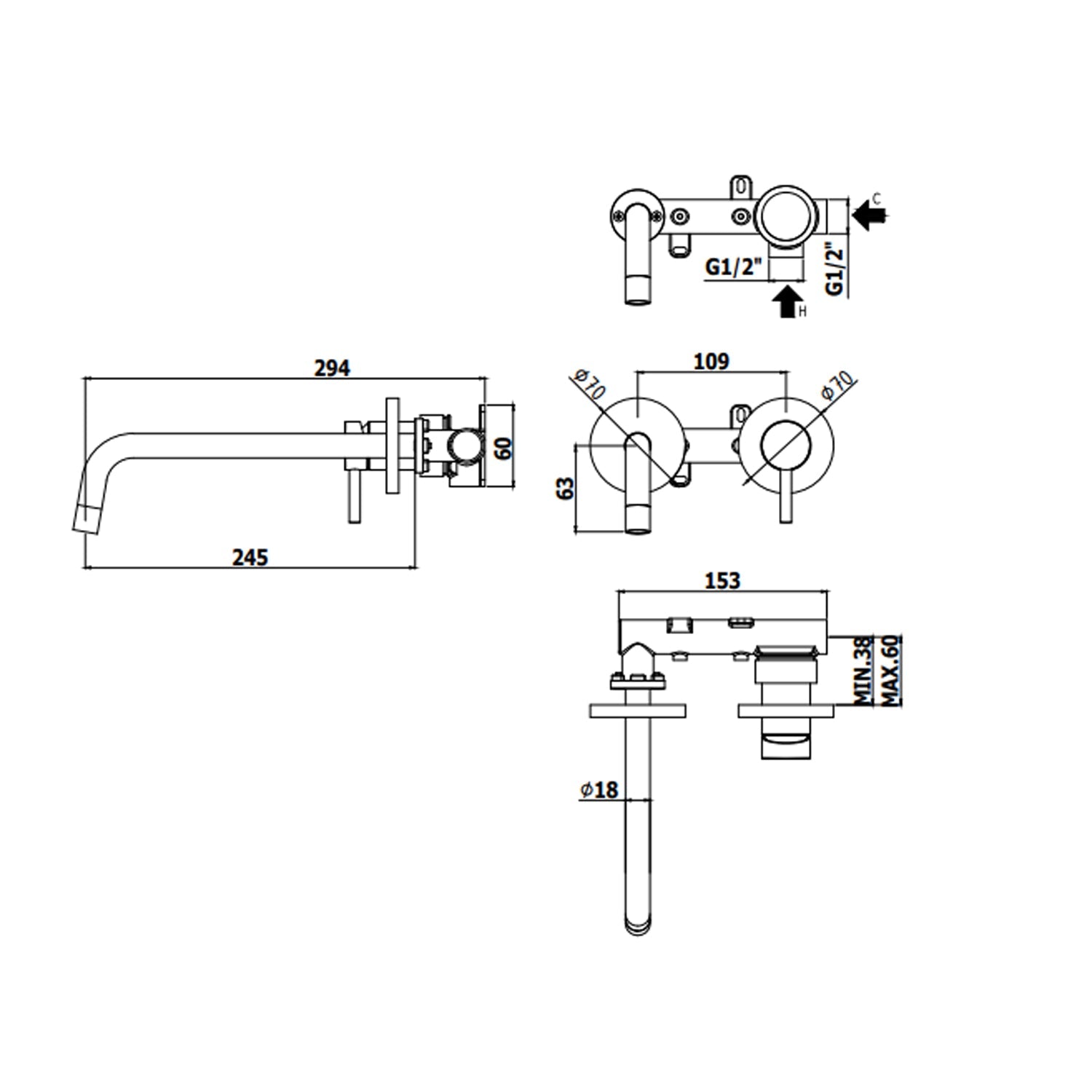  Bocca a Muro Paffoni Light Nero Opaco con piastra in acciaio Inox by CeramicStore | Lo specialista del tuo bagno