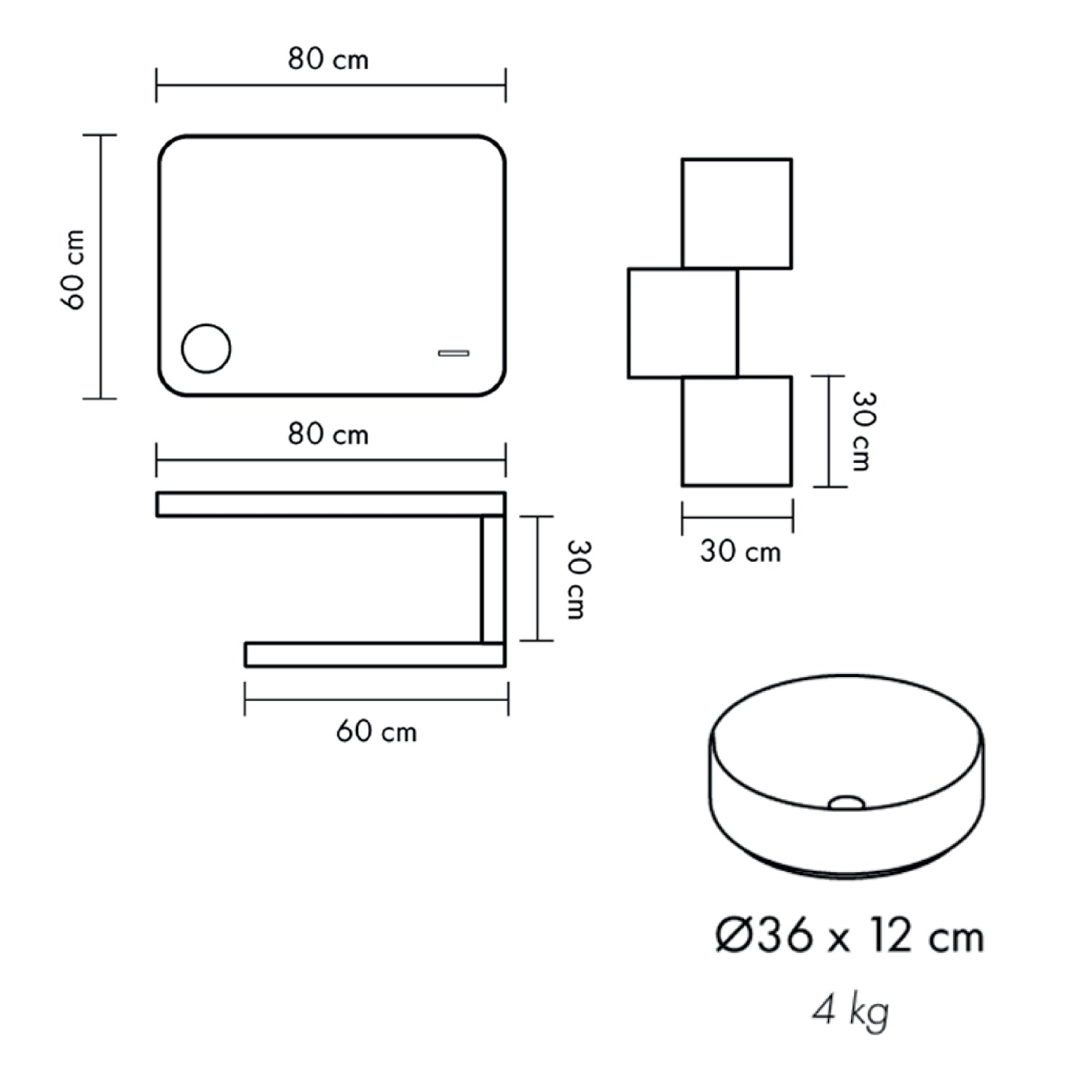  Mobile bagno a giorno con lavabo d'appoggio in ceramica e specchio touch cm 80 rovere naturale- Cubi&Co modello Destiny 1 by CeramicStore | Lo specialista del tuo bagno