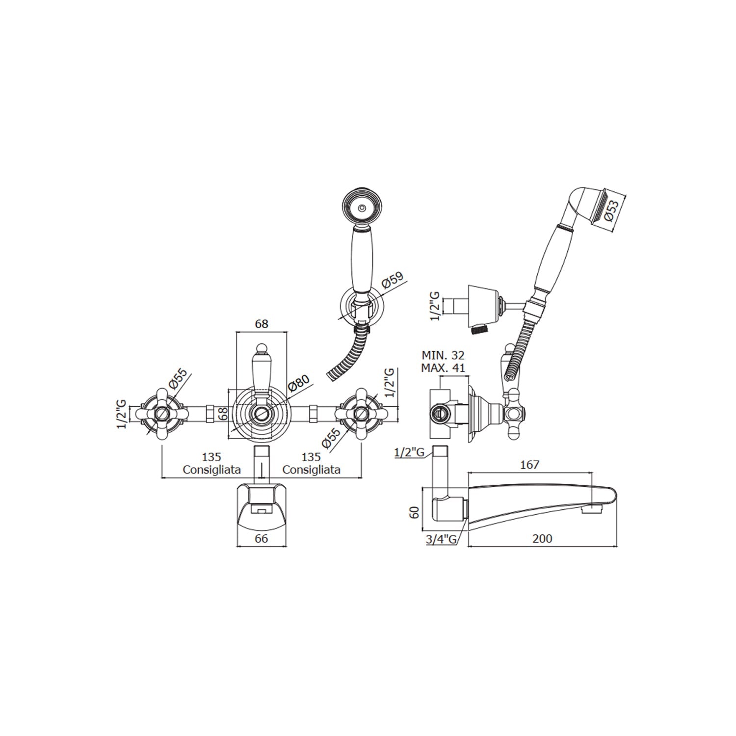  Gruppo vasca/doccia incasso Paffoni serie Viola - Bronzato by CeramicStore | Lo specialista del tuo bagno