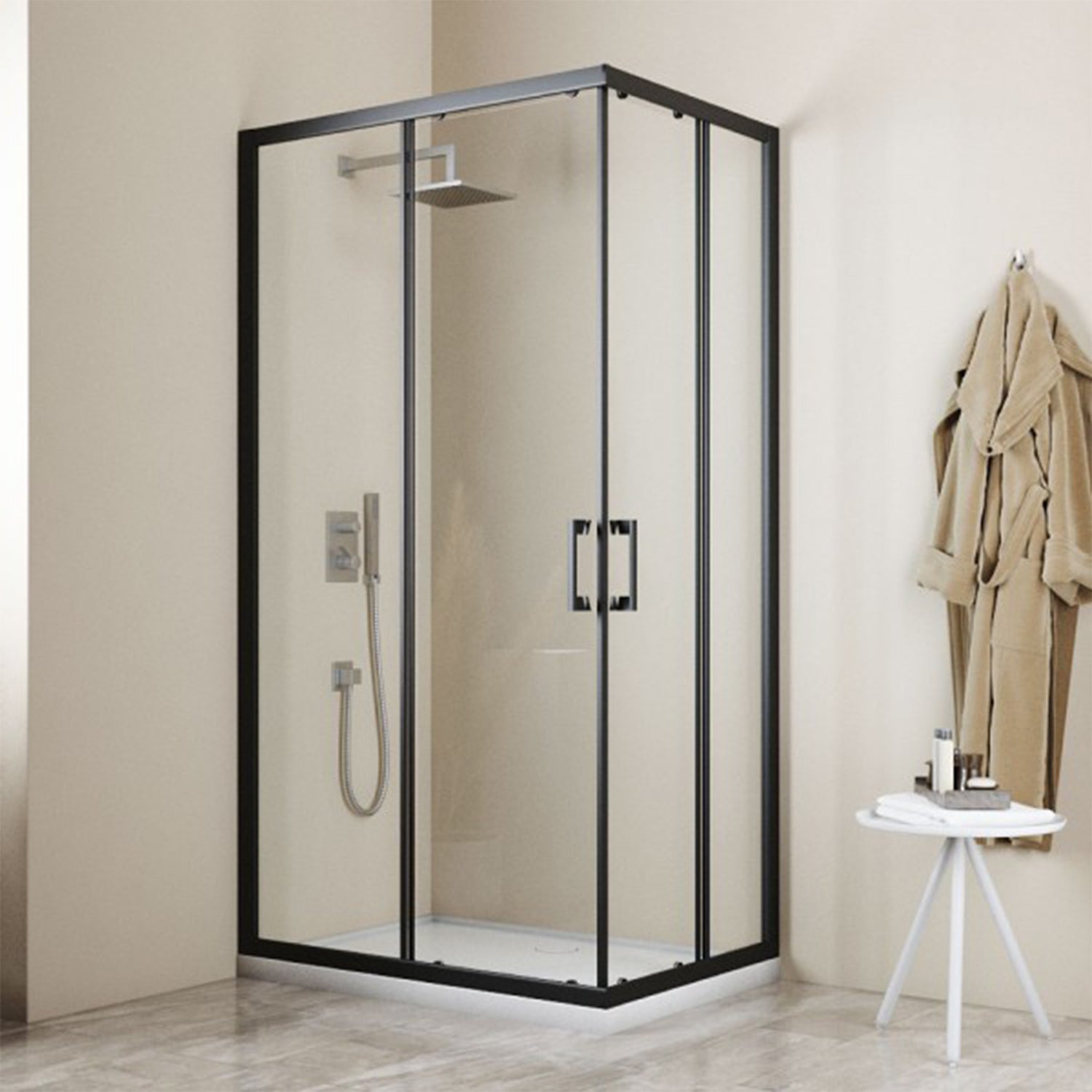 Box doccia angolare scorrevole DocciaGo Space 90x90 cm H.195 in vetro temperato 6 mm trasparente - Nero Opaco by CeramicStore | Lo specialista del tuo bagno