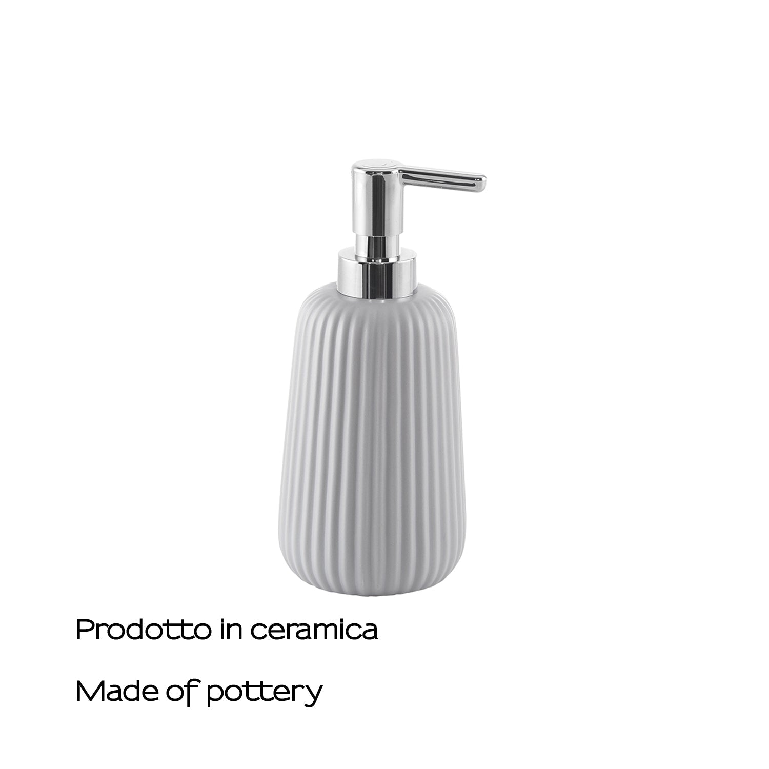  Dispenser sapone da appoggio in ceramica con erogatore in plastica cromata Gedy modello Marika - Grigio