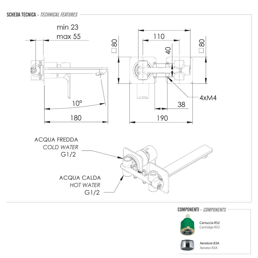  Miscelatore Monocomando Lavabo da incasso con bocca da 18 cm cromato senza scarico collezione Energy di Remer Rubinetterie by CeramicStore | Lo specialista del tuo bagno