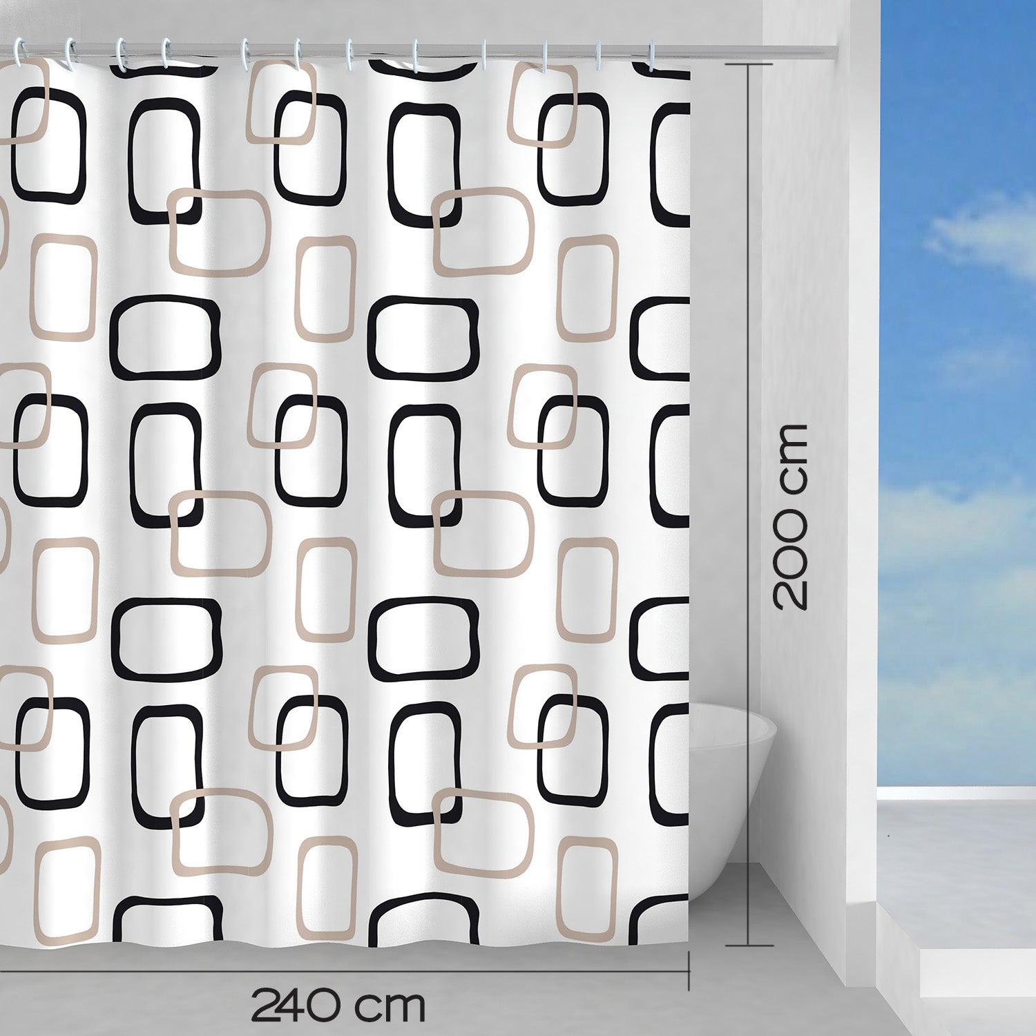 Tenda doccia in poliestere Dimensioni 240x200 cm modello Piper Gedy - Colore Beige e Nero 2
