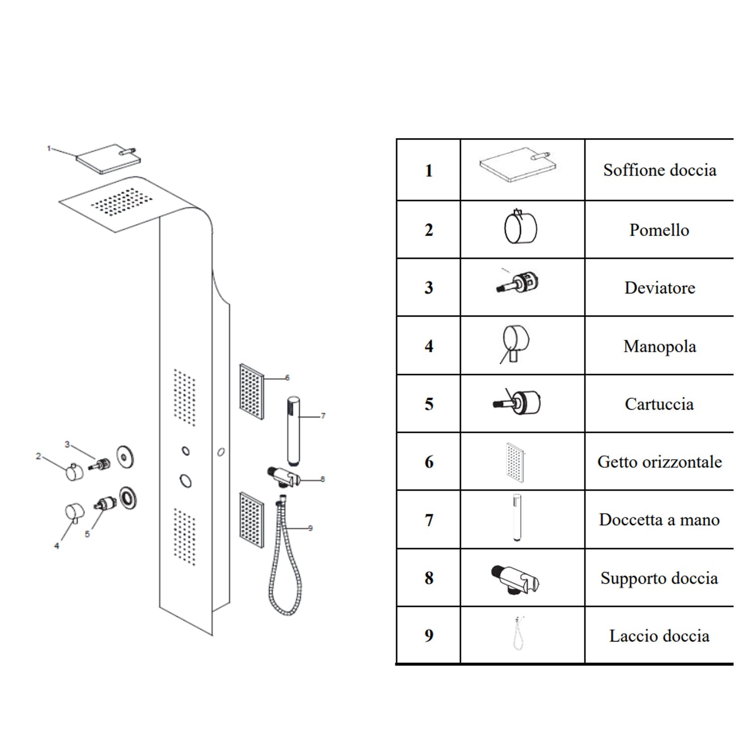  Pannello doccia Design realizzato in Alluminio verniciato Bianco a 3 funzioni