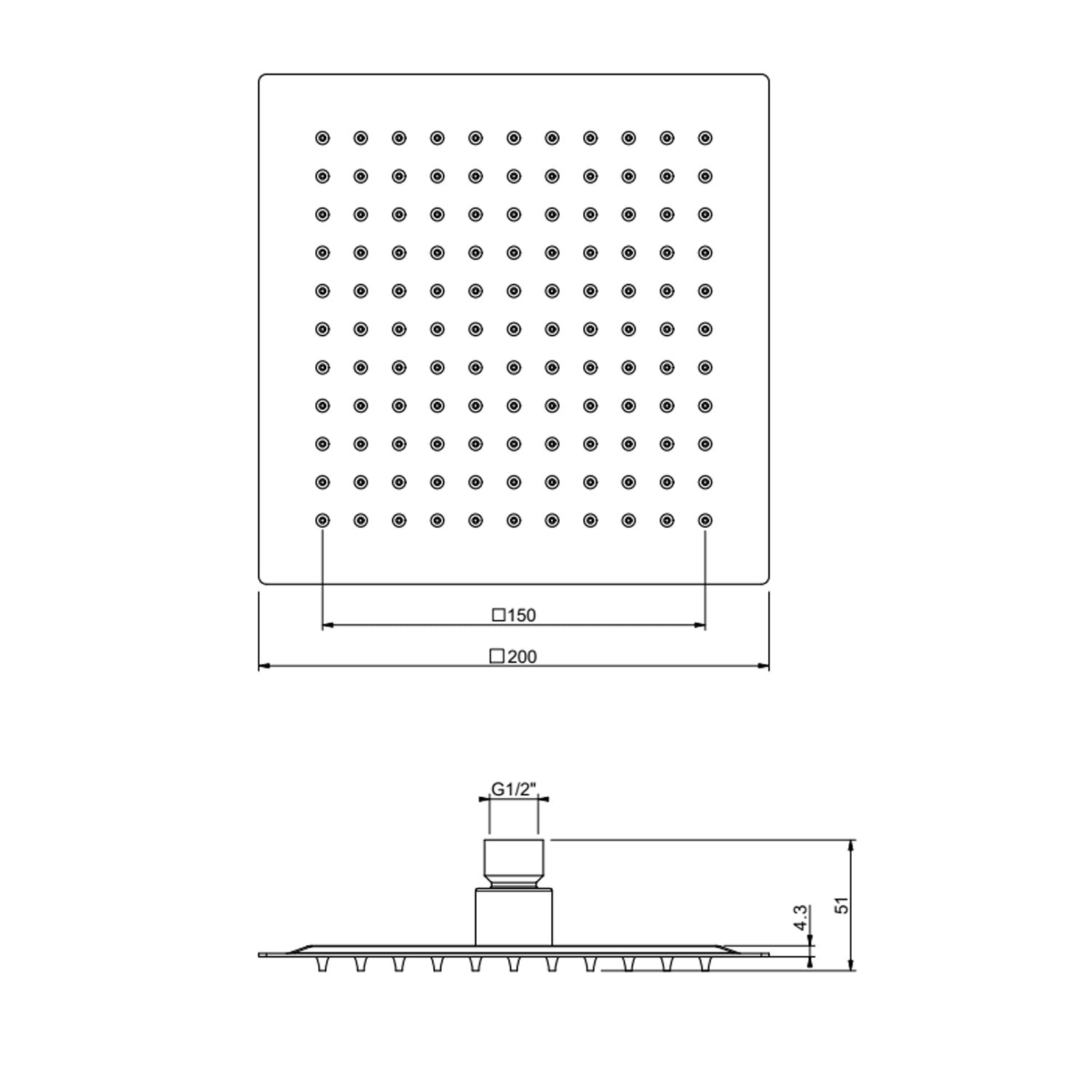  Soffione quadro modello Don 20x20 cm inox cromato Collezione Premium Shower by CeramicStore | Lo specialista del tuo bagno