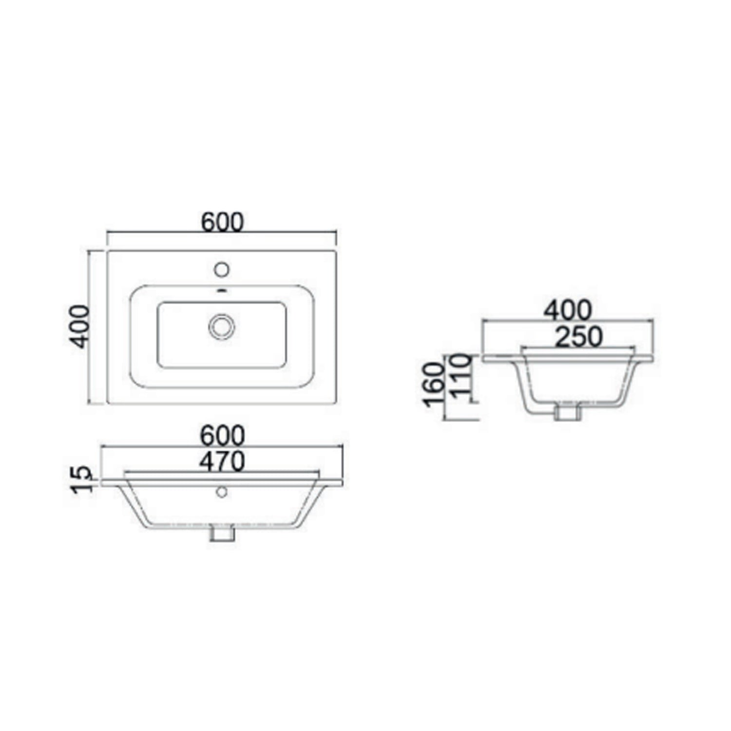 Consolle in ceramica con troppo pieno BathCore 60x40 cm - Bianco lucido 2