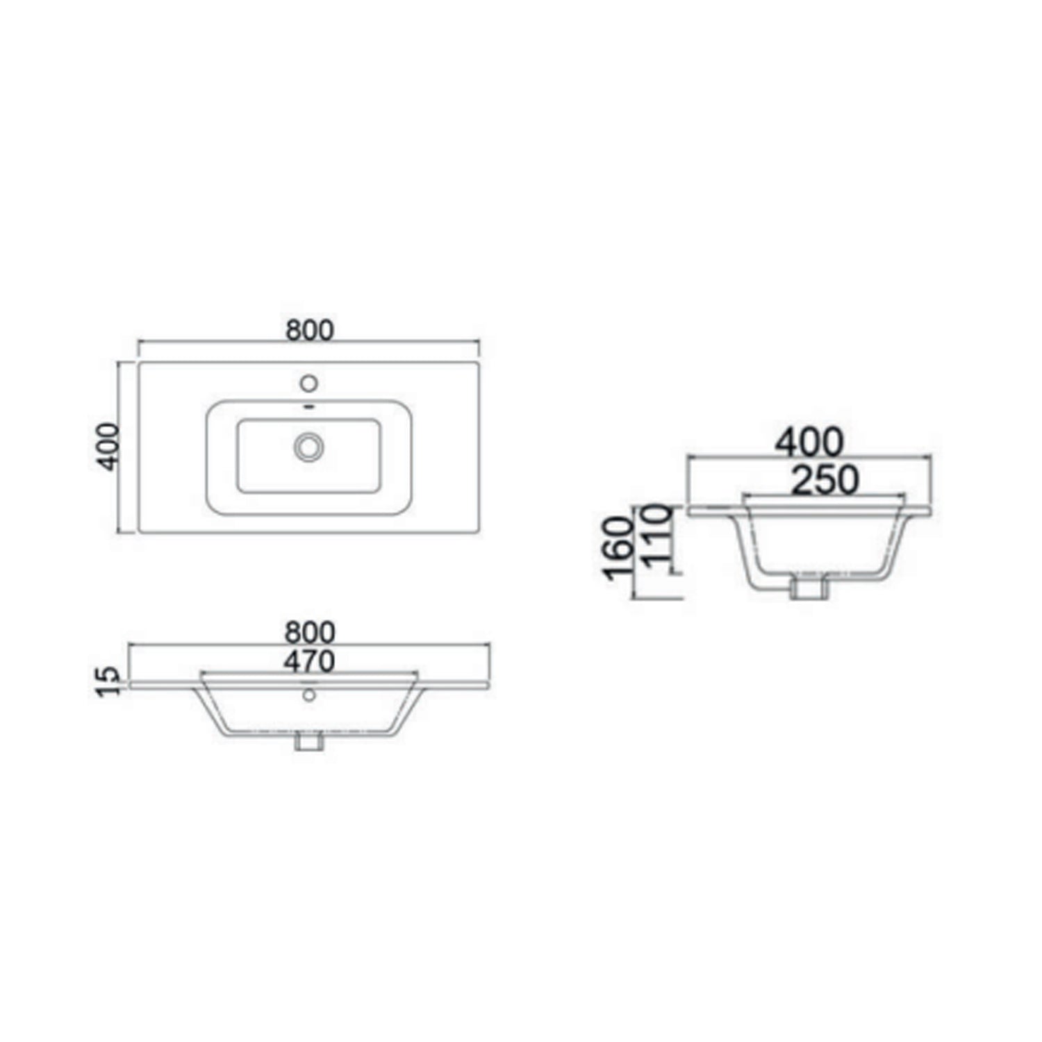 Consolle in ceramica con troppo pieno BathCore 80x40 cm - Bianco lucido 2