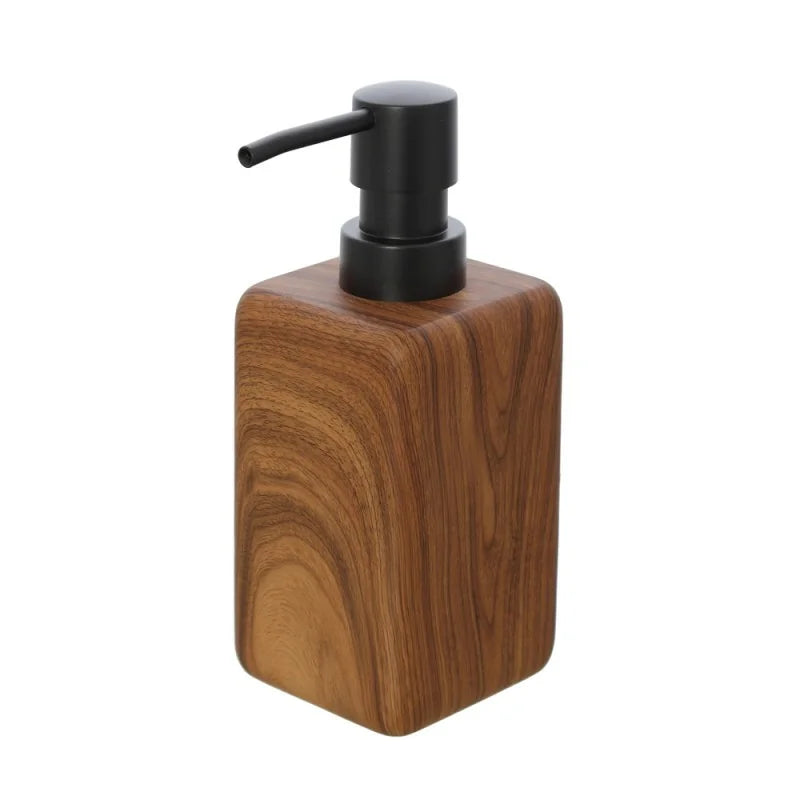 Dispenser sapone d'appoggio BathCore serie Roots - Nero/Effetto legno