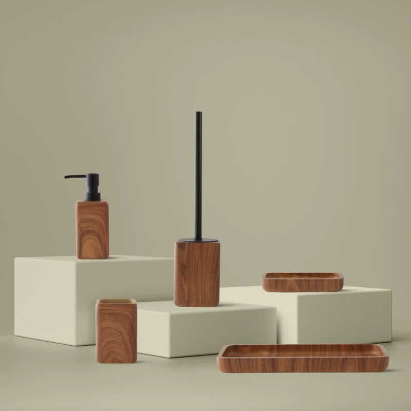 Dispenser sapone d'appoggio BathCore serie Roots - Nero/Effetto legno 3