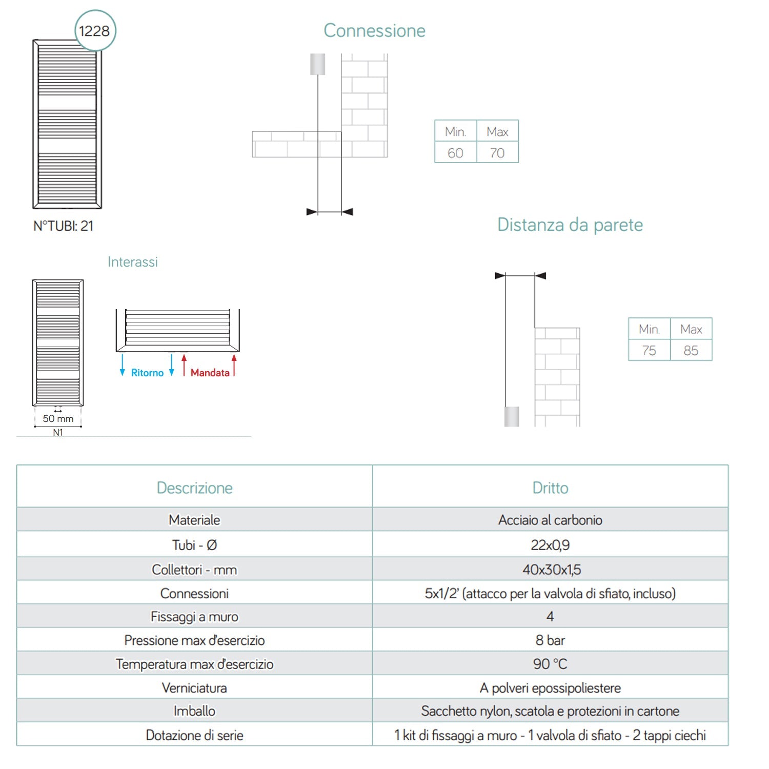  Termoarredo scaldasalviette in acciaio verniciato bianco 1228x500 interasse 450 Lazzarini Asti by CeramicStore | Lo specialista del tuo bagno