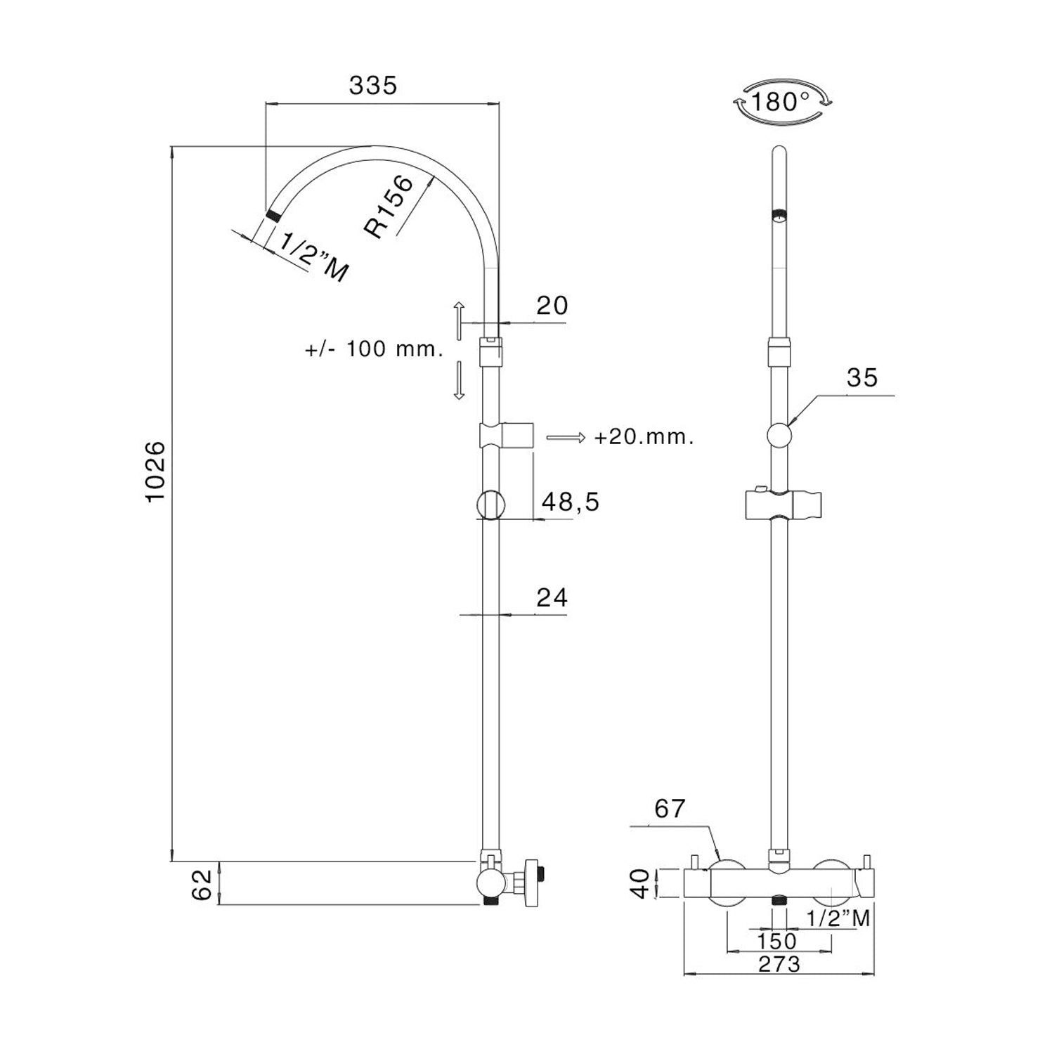  Colonna doccia regolabile in profondità con deviatore MX3C by CeramicStore | Lo specialista del tuo bagno