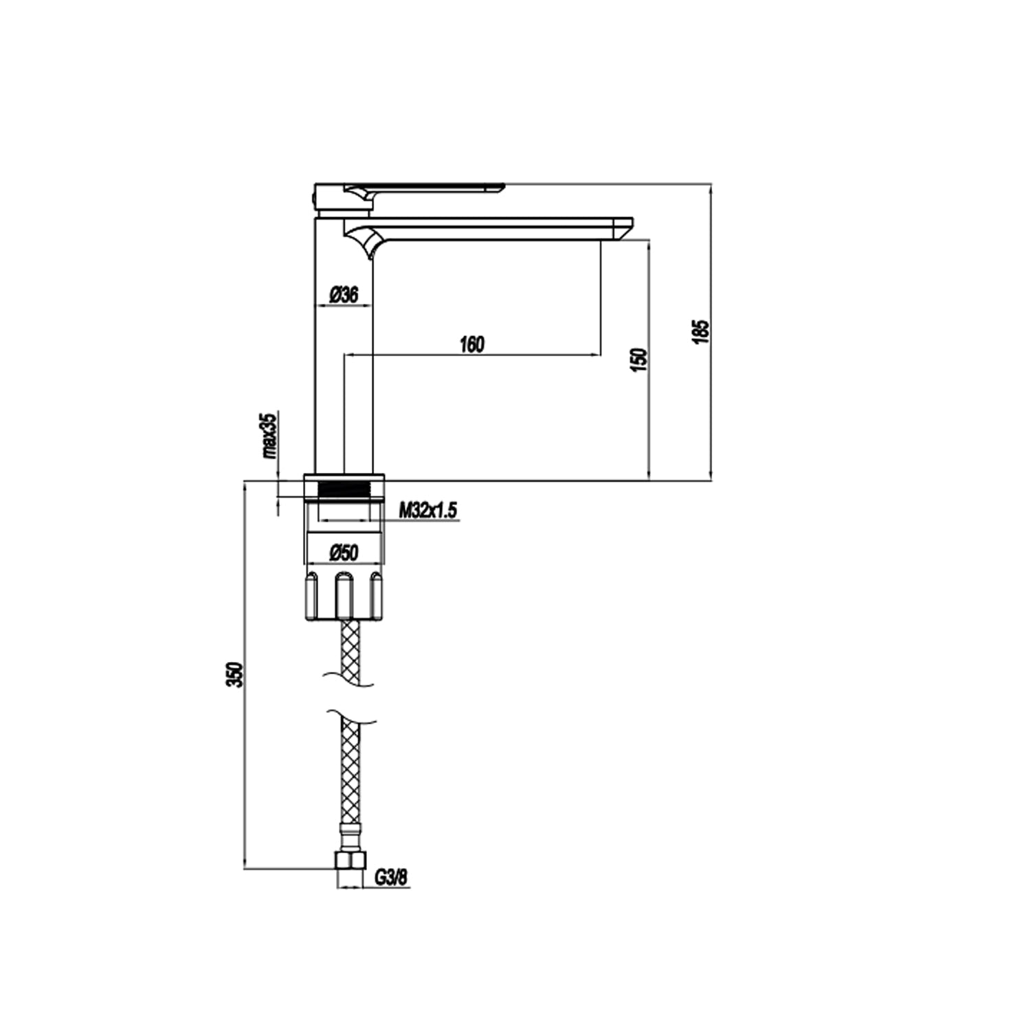  Miscelatore monocomando lavabo bocca lunga RubiFlux serie Azzurro - Satinato by CeramicStore | Lo specialista del tuo bagno