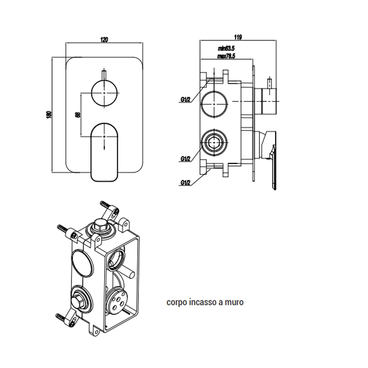  Miscelatore monocomando da incasso per doccia con deviatore RubiFlux serie Azzurro - Nero Opaco by CeramicStore | Lo specialista del tuo bagno
