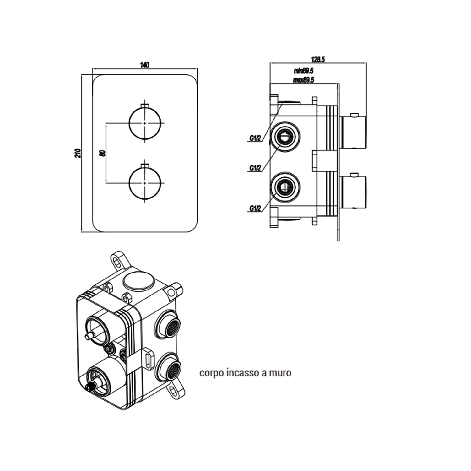  Miscelatore monocomando incasso termostatico con deviatore RubiFlux serie Azzurro - Nero Opaco by CeramicStore | Lo specialista del tuo bagno