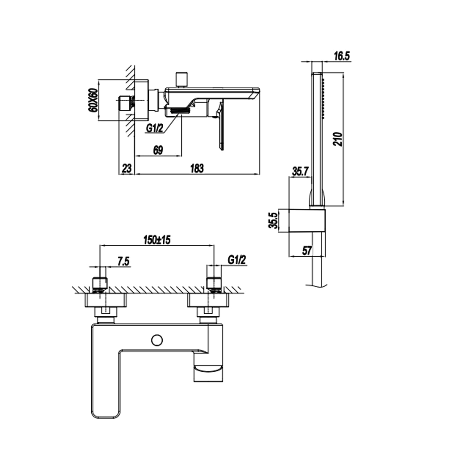  Miscelatore monocomando esterno per vasca con kit doccino RubiFlux serie Azzurro - Nero Opaco by CeramicStore | Lo specialista del tuo bagno