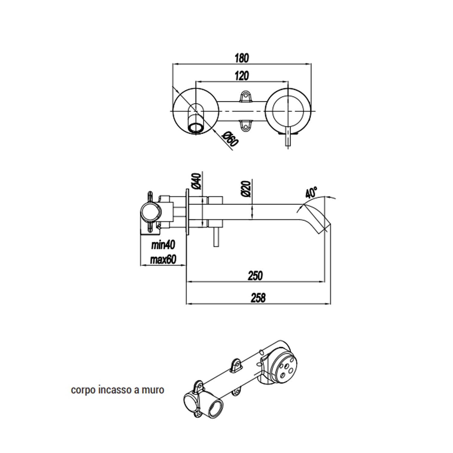  Miscelatore monocomando lavabo murale serie RubiFlux serie Azzurro canna 25 cm - Acciaio Satinato by CeramicStore | Lo specialista del tuo bagno