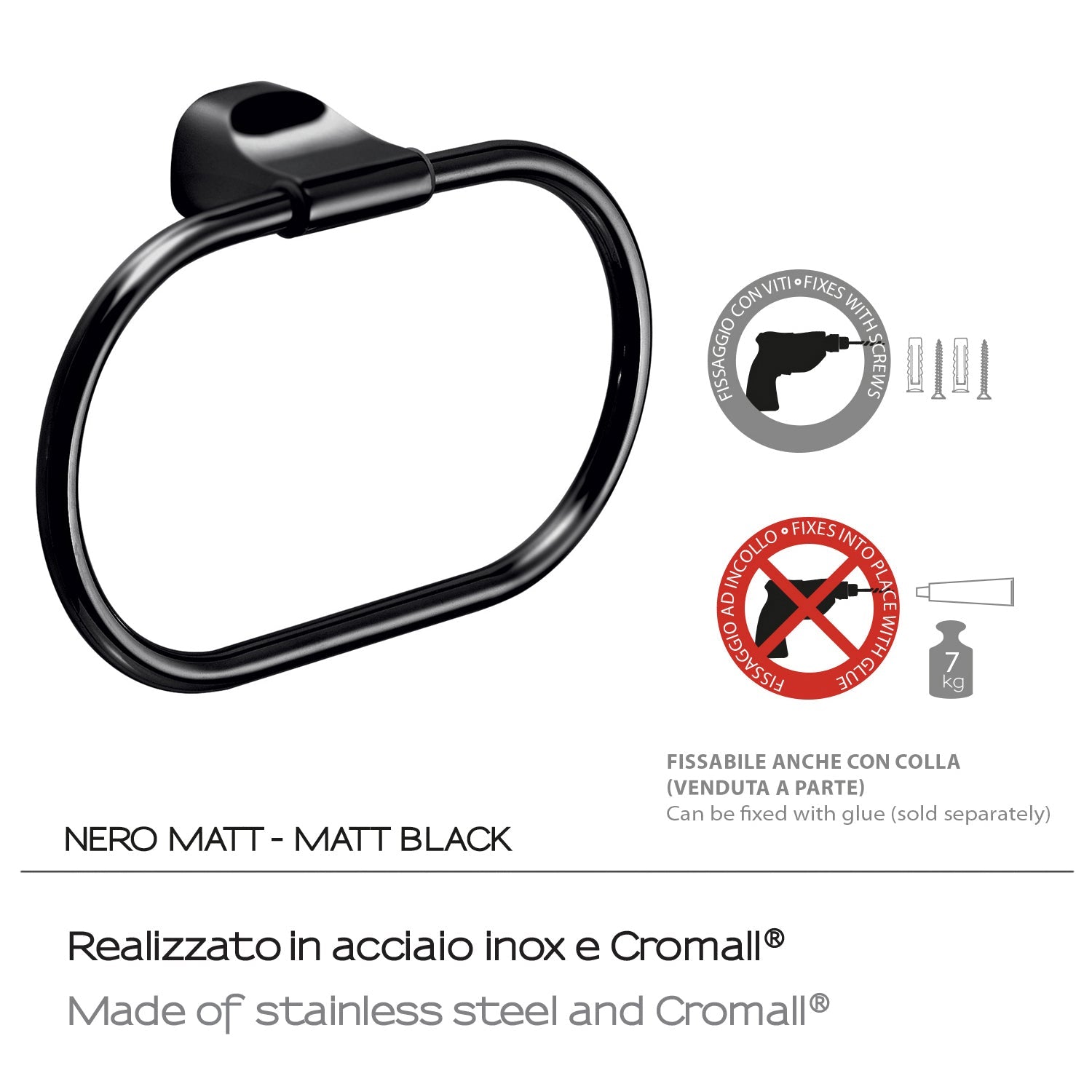  Porta asciugamani ad anello in Acciaio Inox Gedy serie Stelvio - Nero Matt by CeramicStore | Lo specialista del tuo bagno