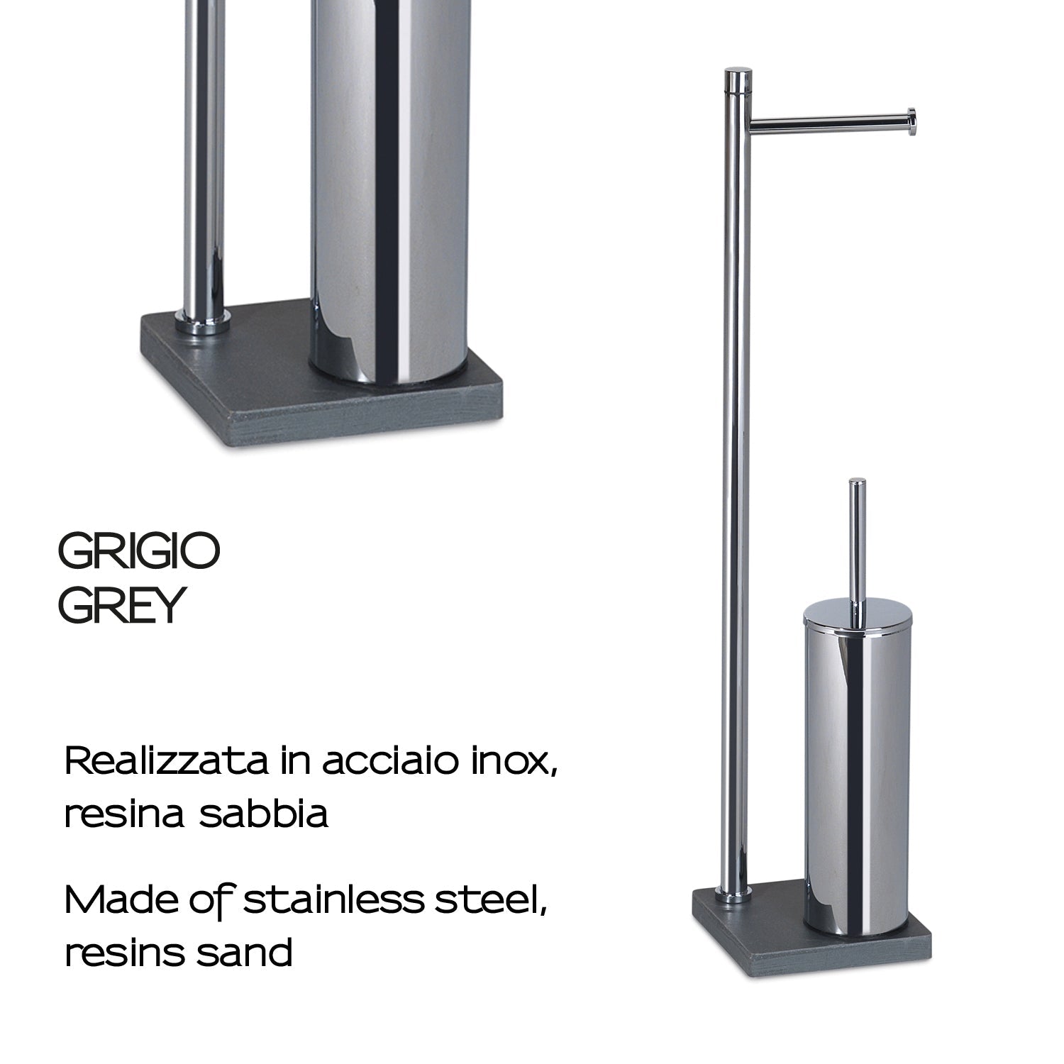  Piantana in Acciaio Inox con portarotolo e scopino Gedy serie Trilly - Grigio