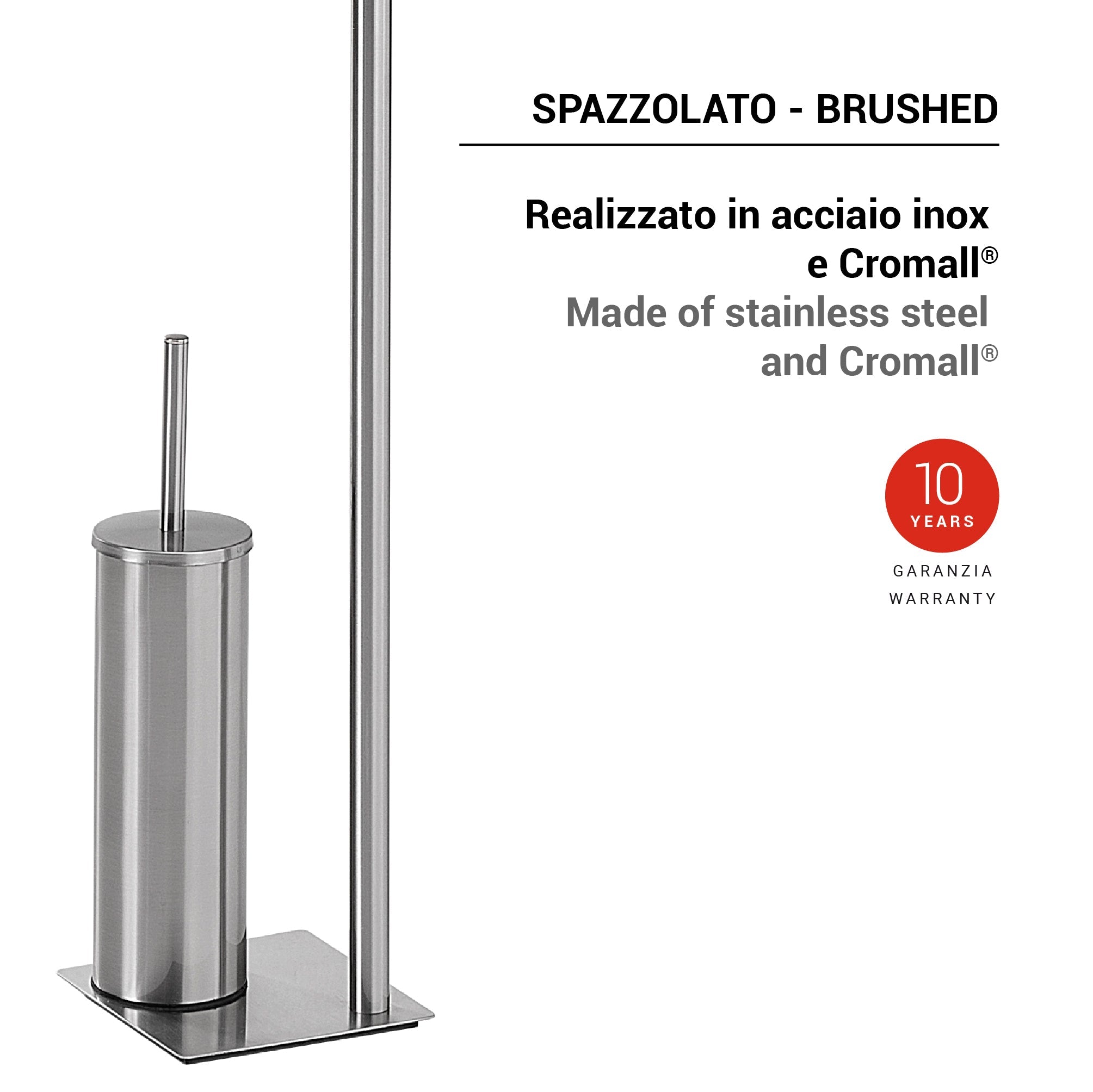  Piantana in Acciaio Inox con portarotolo e scopino Gedy serie Trilly - Spazzolato