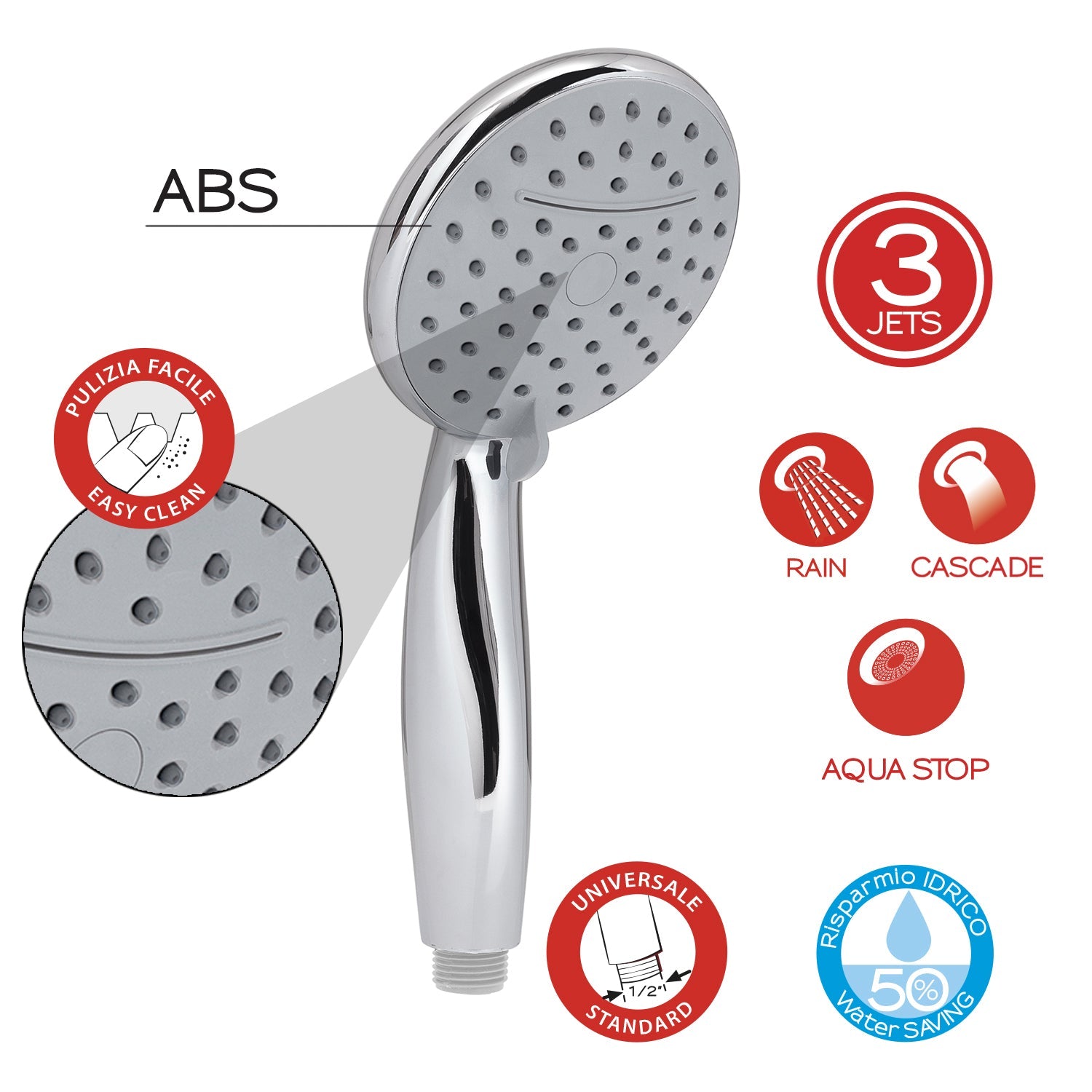  Doccetta tonda a 3 getti modello Tech 08 di Gedy - Cromato by CeramicStore | Lo specialista del tuo bagno