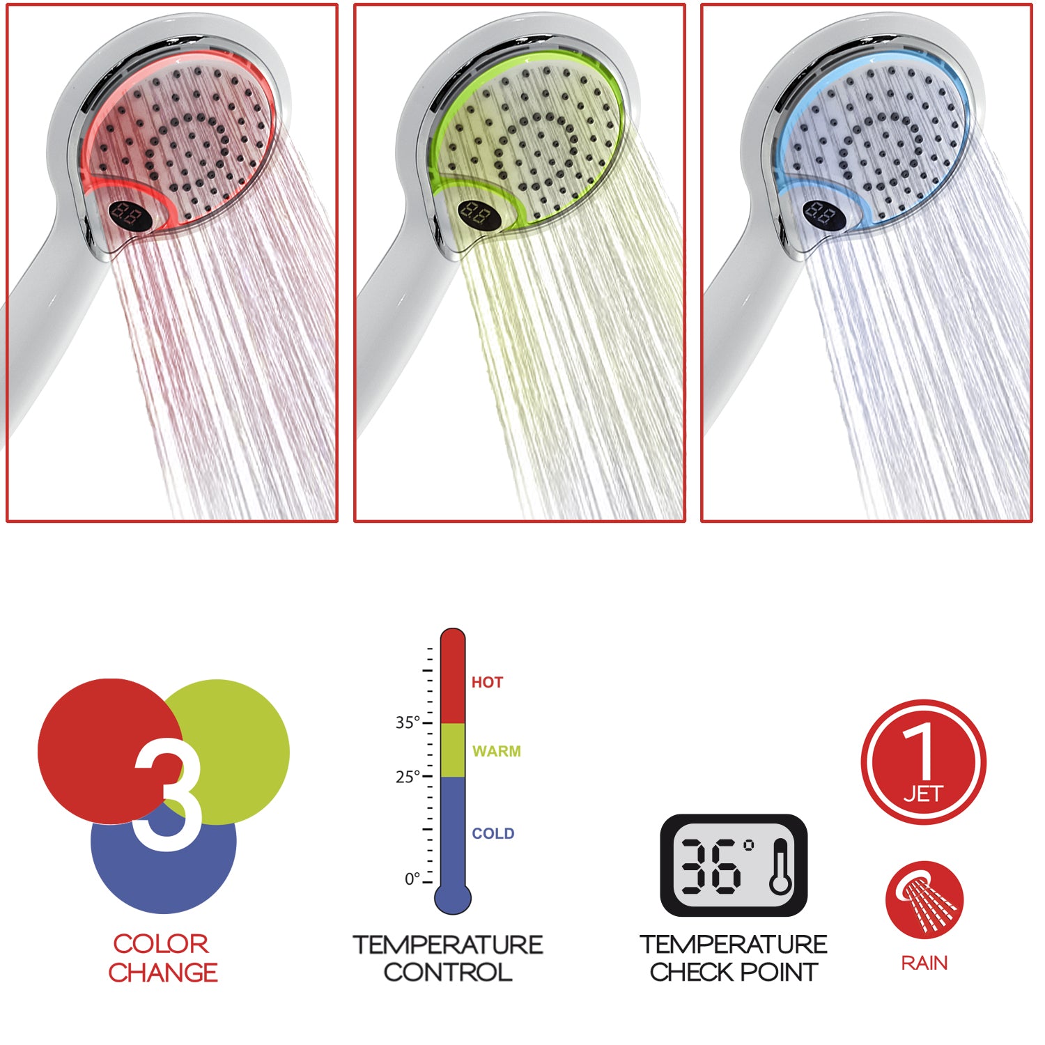  Doccetta 1 getto con led a tre colori e controllo temperatura modello Thermo Light 01 di Gedy - Bianco by CeramicStore | Lo specialista del tuo bagno