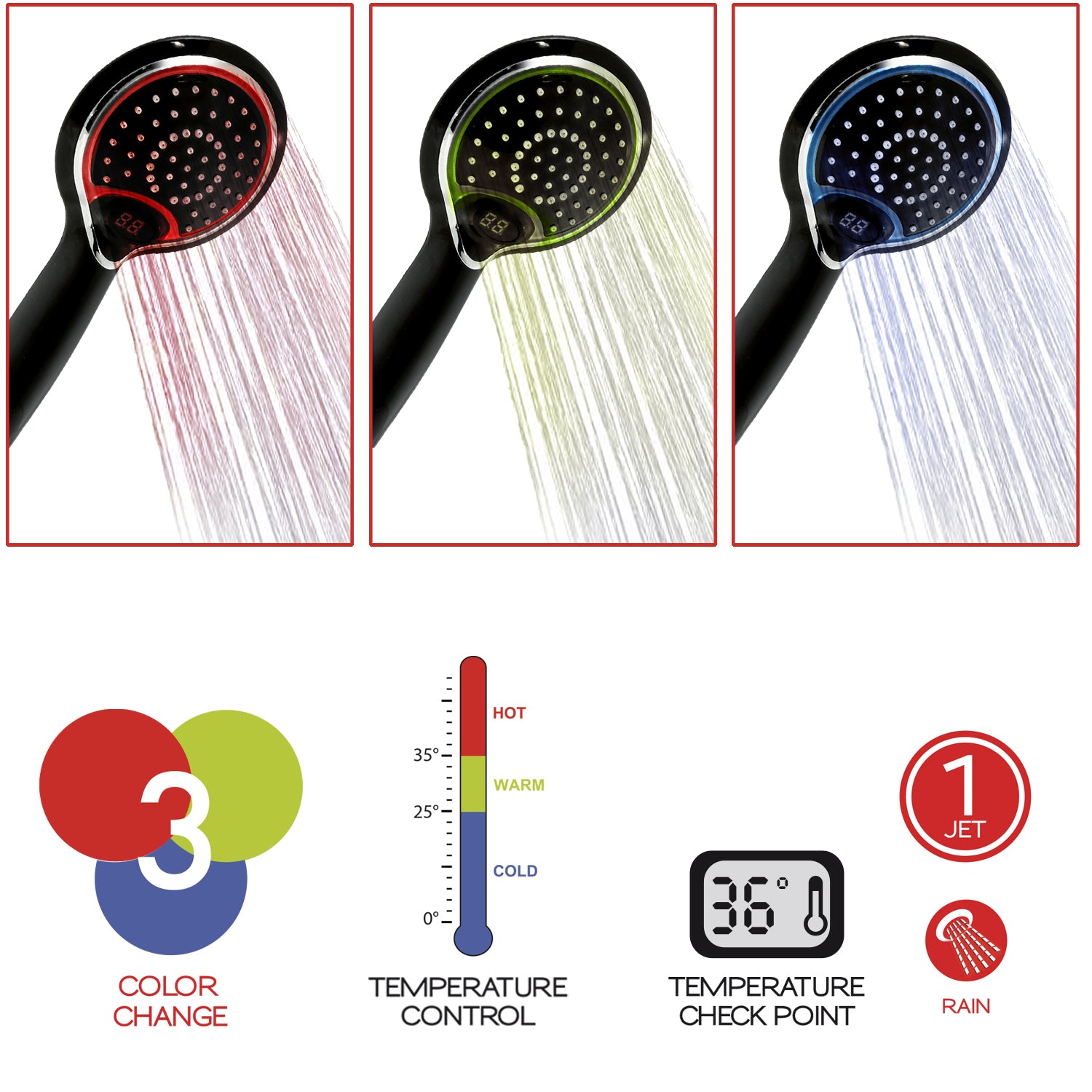  Doccetta 1 getto con led a tre colori e controllo temperatura modello Thermo Light 02 di Gedy - Nero by CeramicStore | Lo specialista del tuo bagno