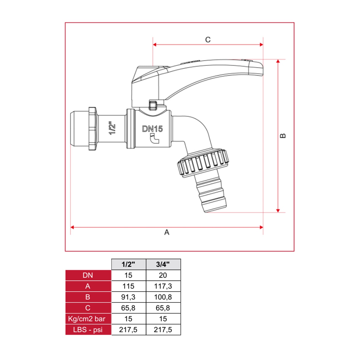 Rubinetto portagomma a sfera con leva nera 1/2" 2