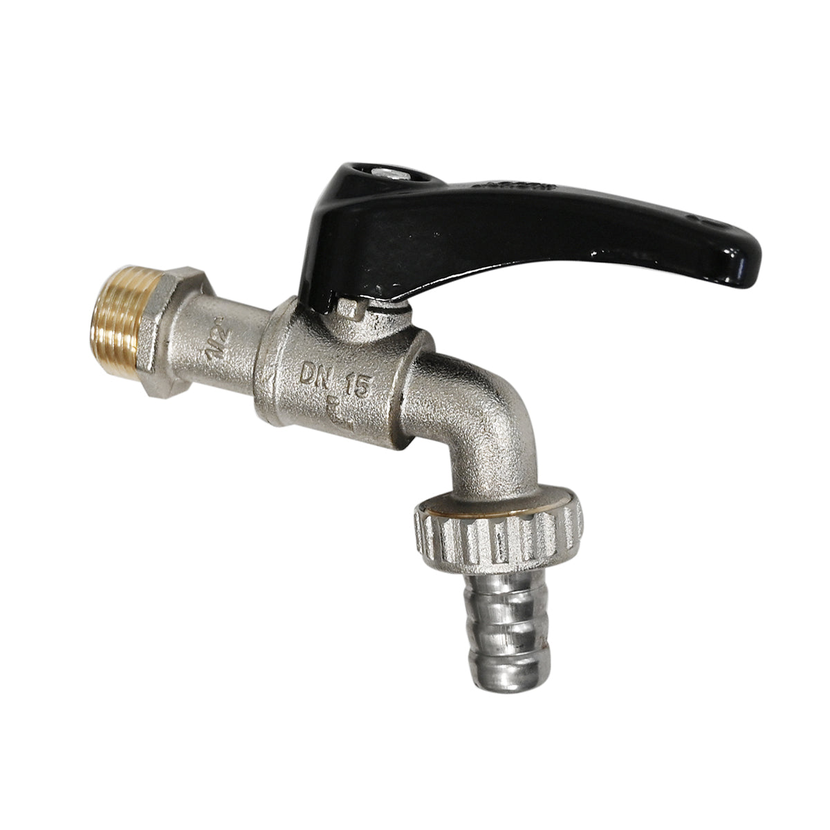 Rubinetto portagomma a sfera con leva nera 1/2"