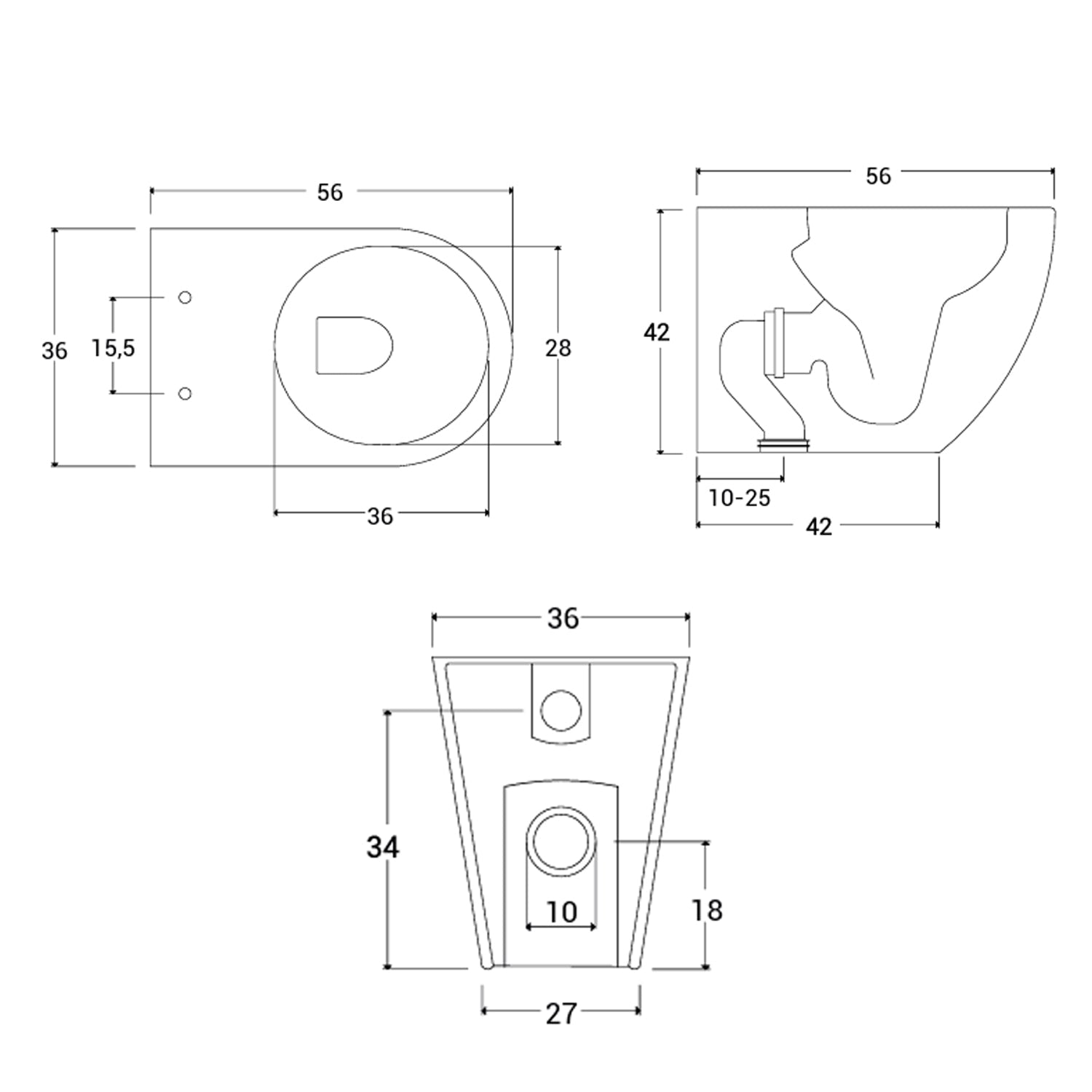 Sanitari filomuro 56x36 con Copriwater Soft Close BathCore serie Aria Special Traslato - Bianco Lucido 4