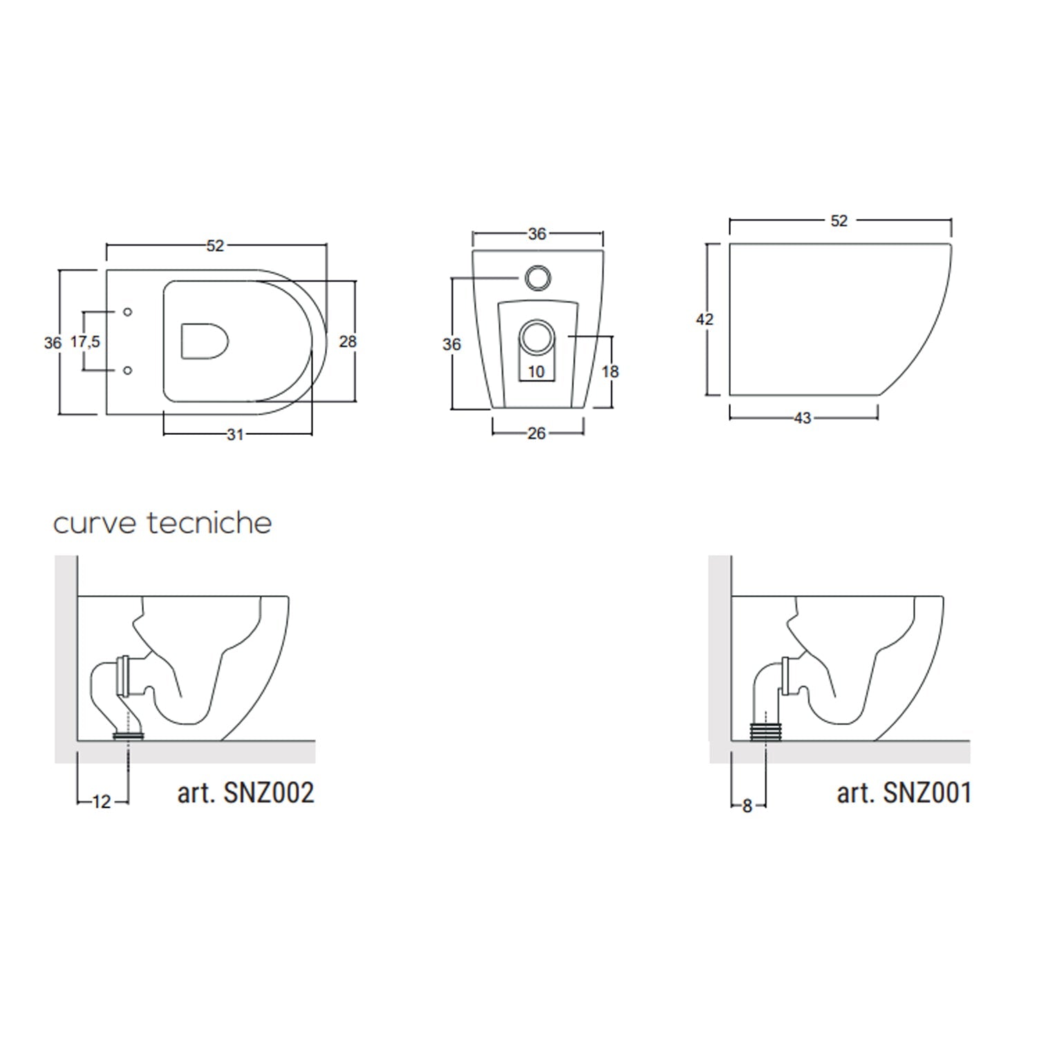  Vaso a terra con copriwater soft close Nilo BathCore L 36 Ã— P 52 Ã— H 42 cm â€“ Bianco lucido