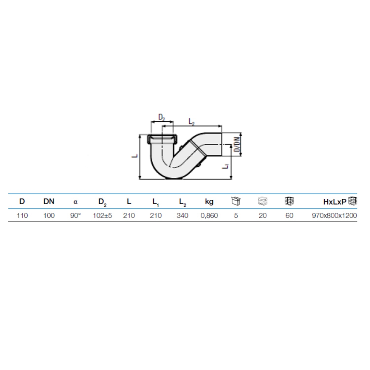 Sifone allacciamento per vaso turca a uscita orizzontale - Diametro ø110 2